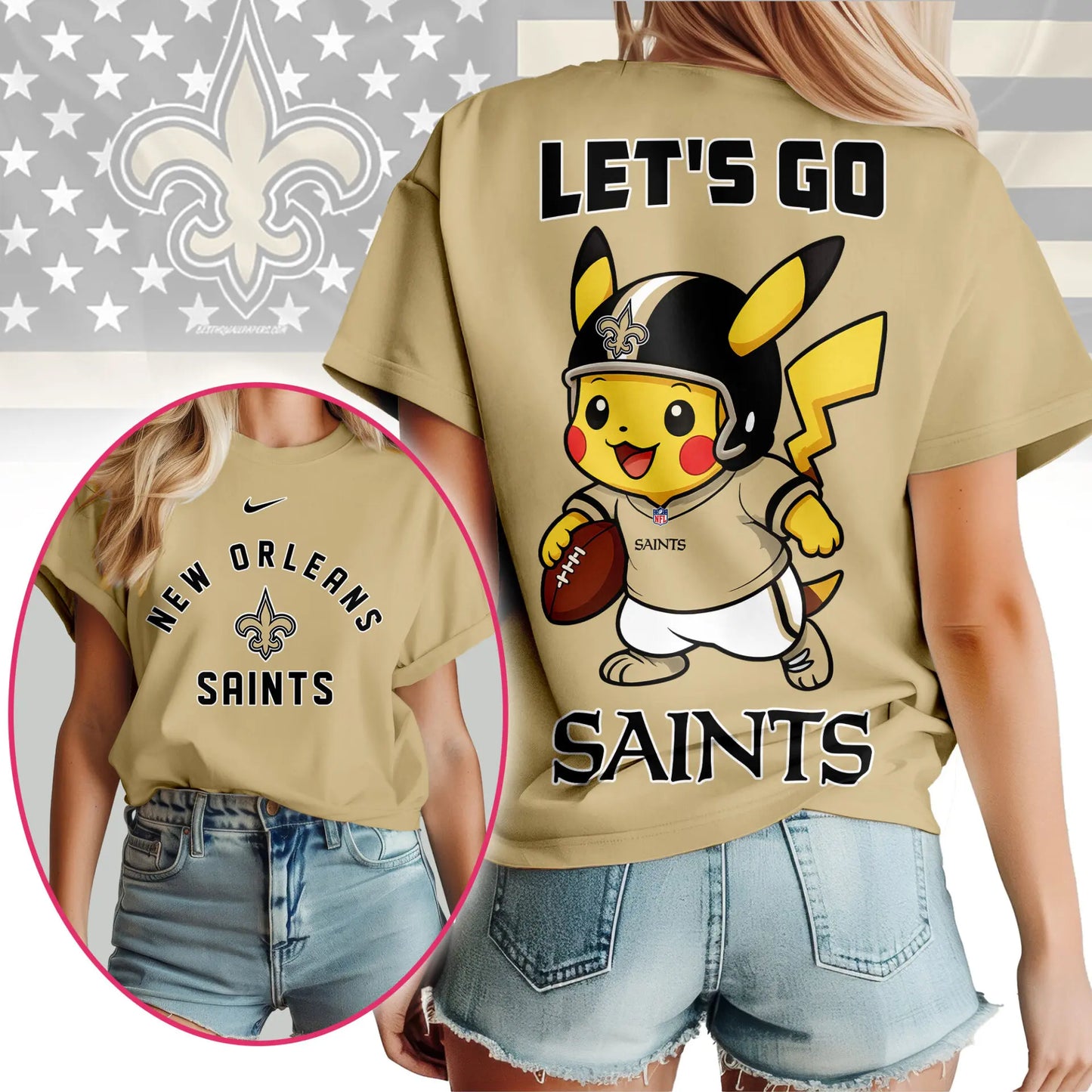 New Orleans Saints | Premium NFL Pokemon Fan 3D Shirt NY – HuddleStyle.com - Main