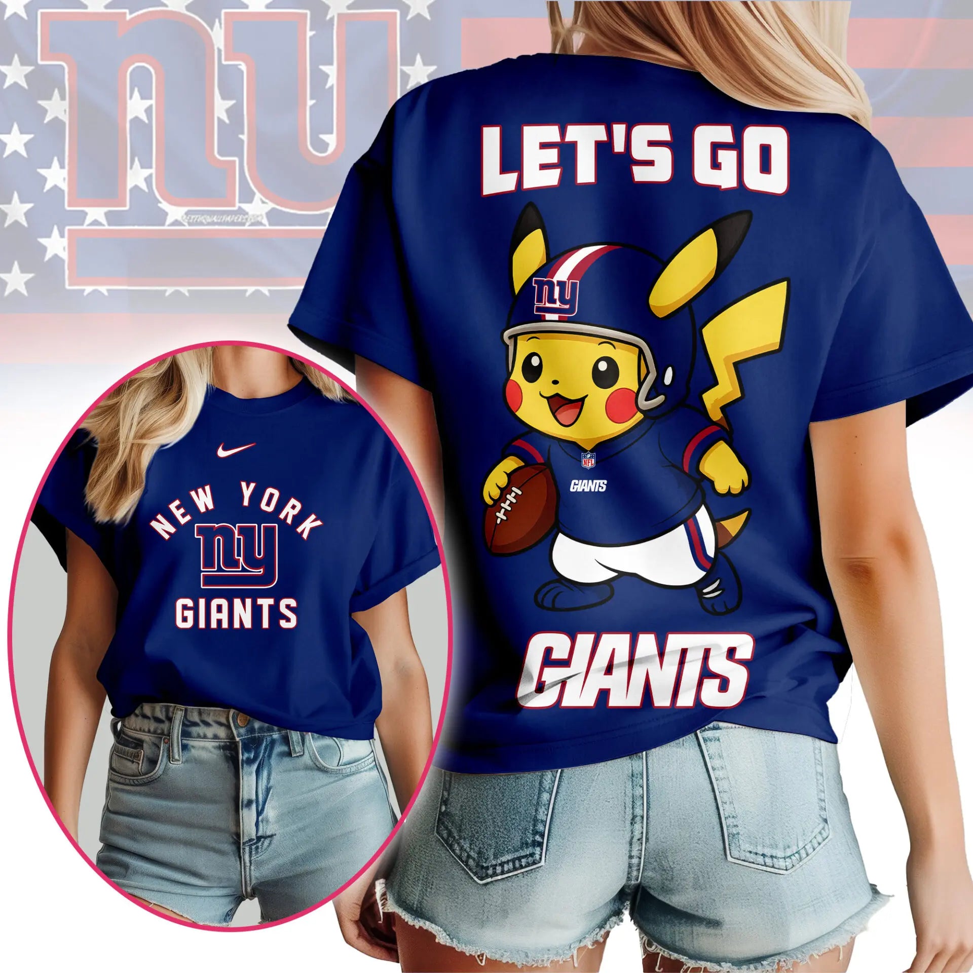 New York Giants | Premium NFL Pokemon Fan 3D Shirt NY – HuddleStyle.com - Image 3