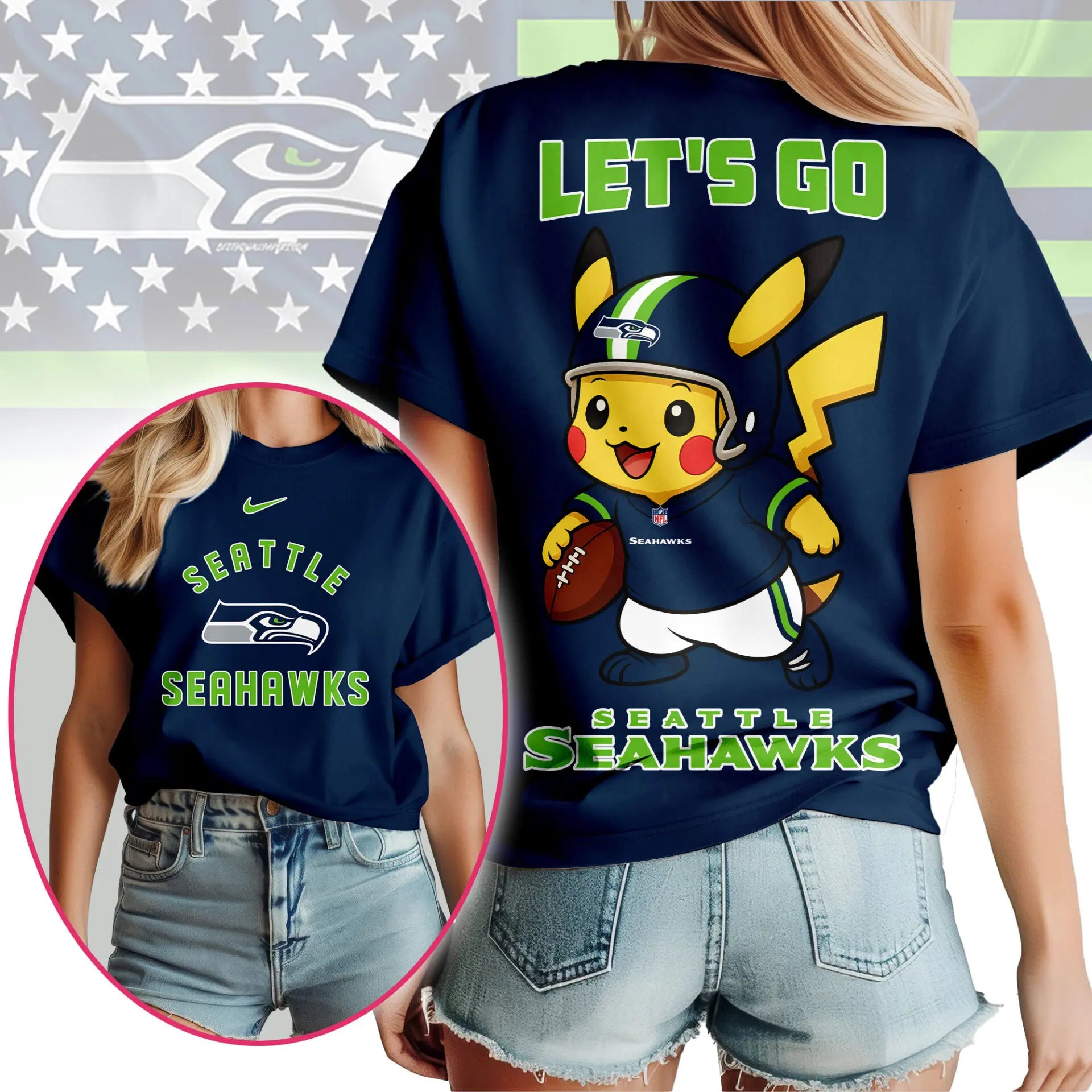 Seattle Seahawks | Premium NFL Pokemon Fan 3D Shirt NY – HuddleStyle.com - Image 3