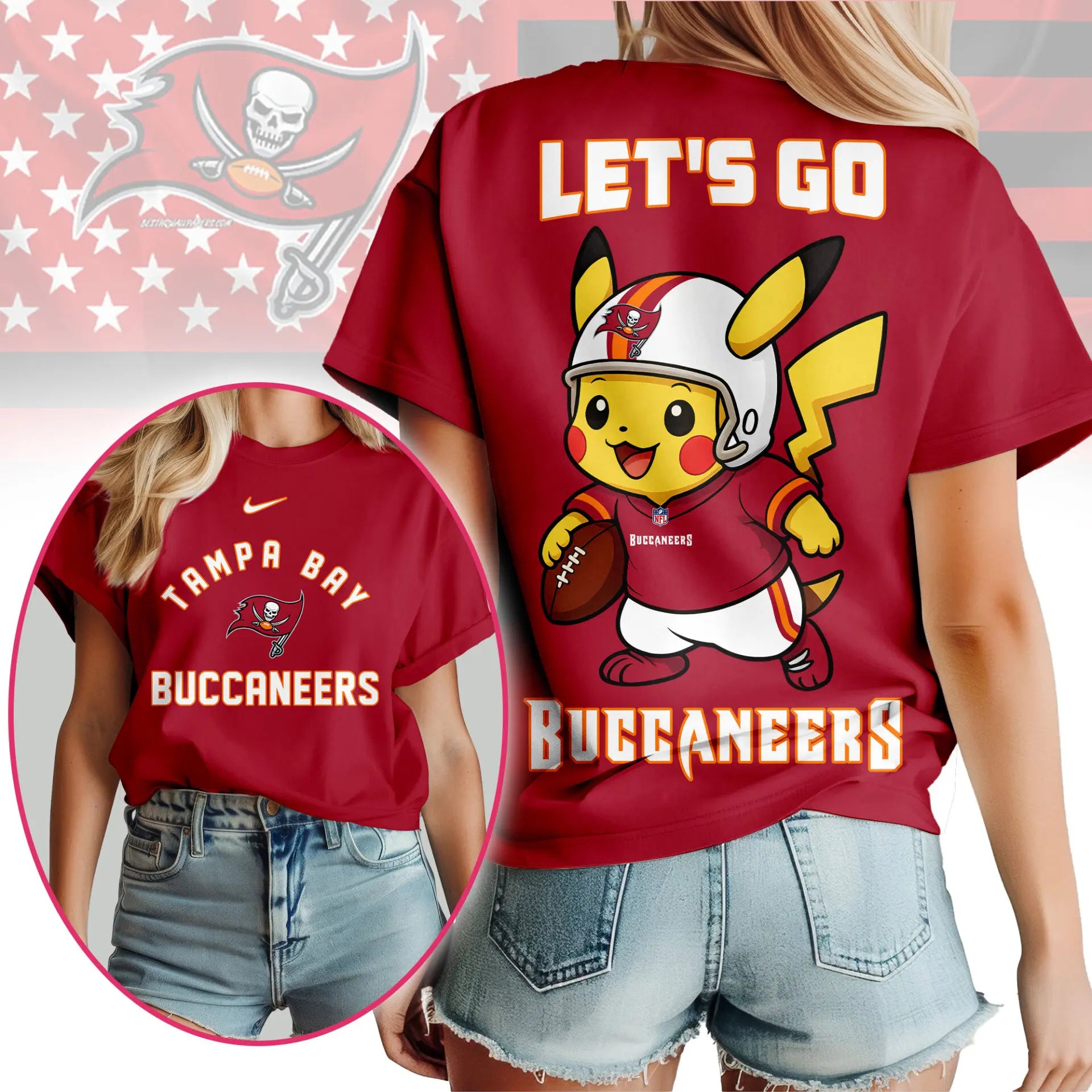 Tampa Bay Buccaneers | Premium NFL Pokemon Fan 3D Shirt NY – HuddleStyle.com - Main