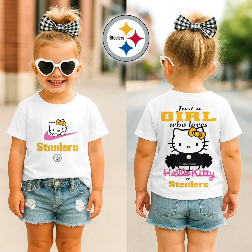 Pittsburgh Steelers | Premium NFL Football Girl Hello Kitty Fan Kid Shirt HI – HuddleStyle.com - Main