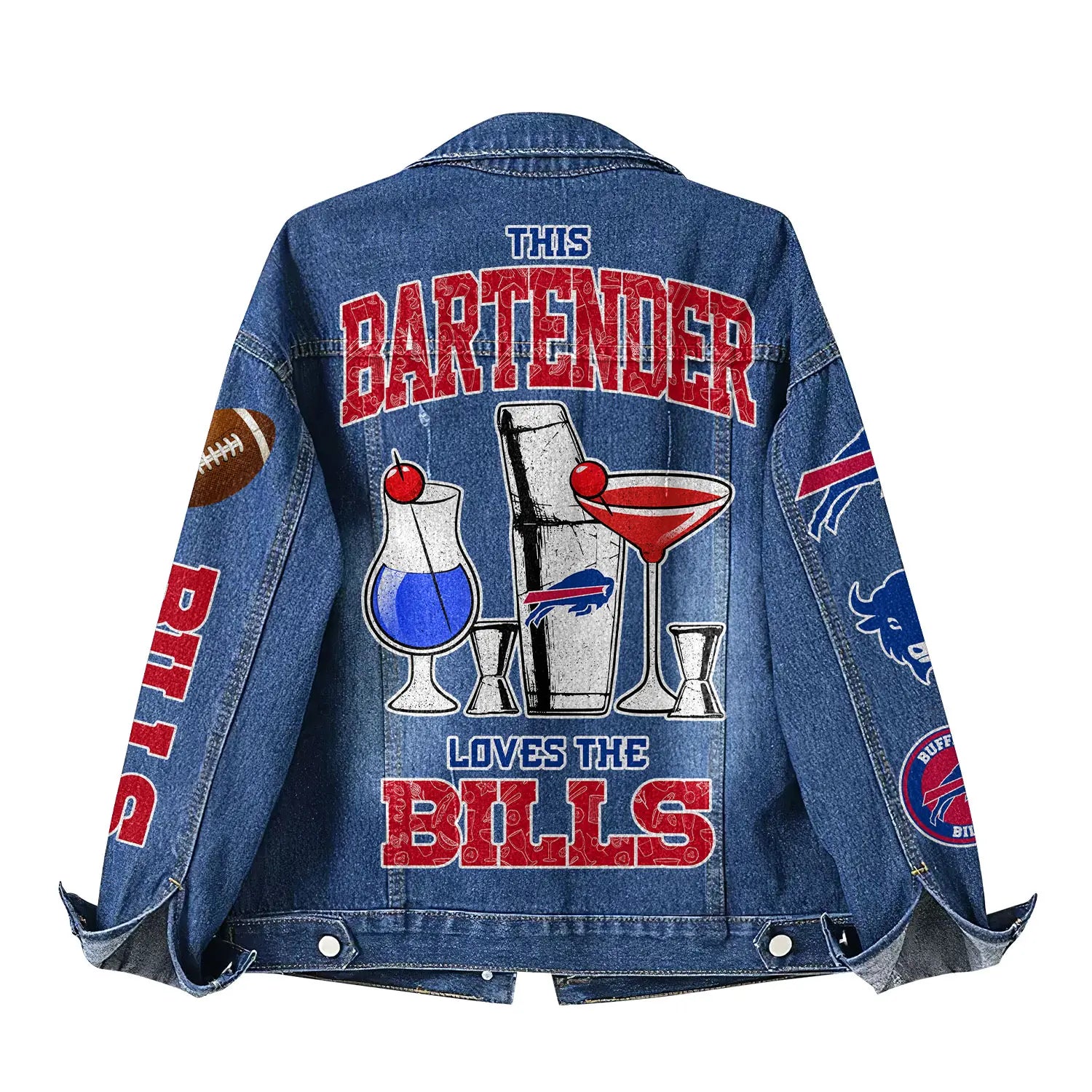 Buffalo Bills | Premium NFL Bartender Fan Denim Jacket NY – HuddleStyle.com - Image 3