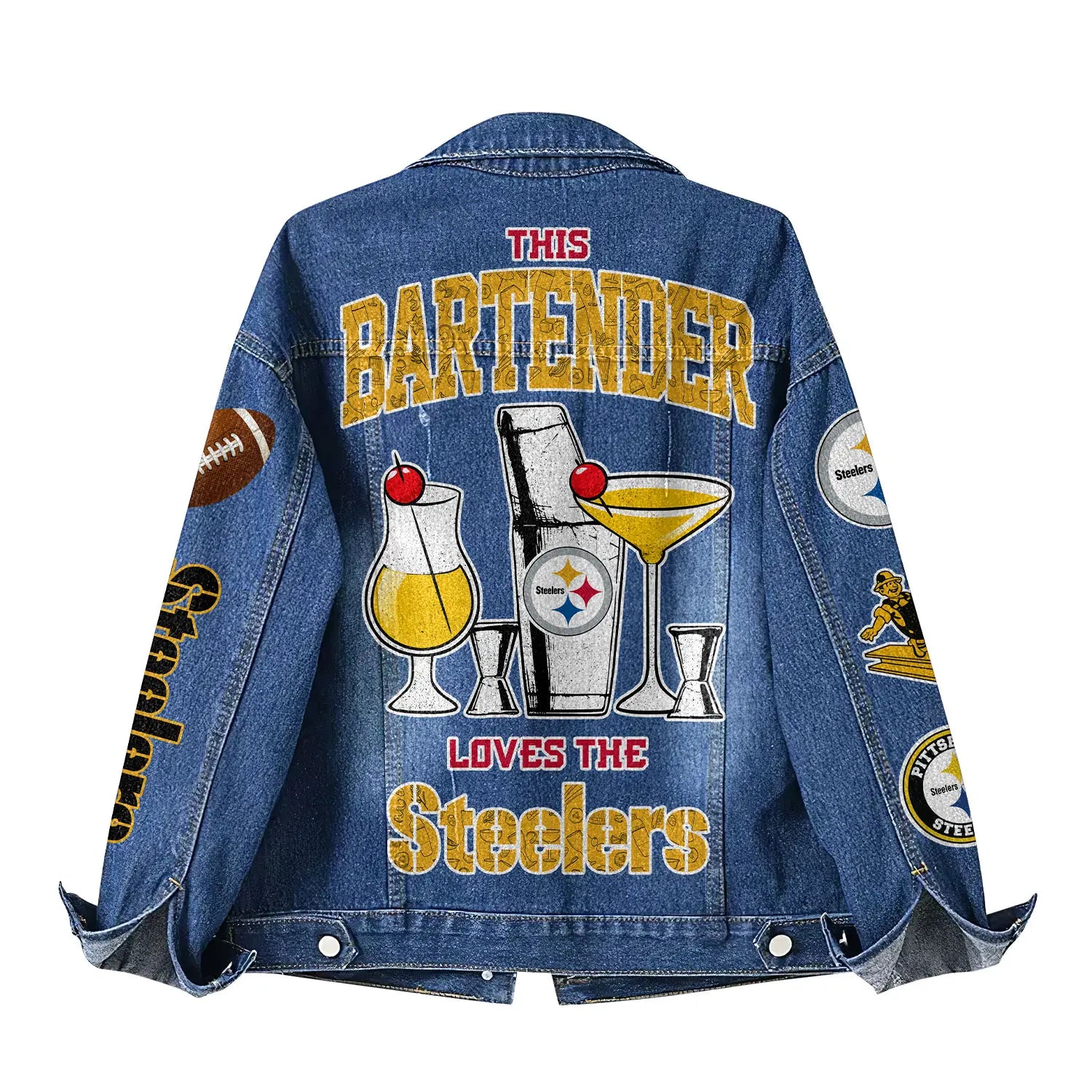 Pittsburgh Steelers | Premium NFL Bartender Fan Denim Jacket NY – HuddleStyle.com - Image 3