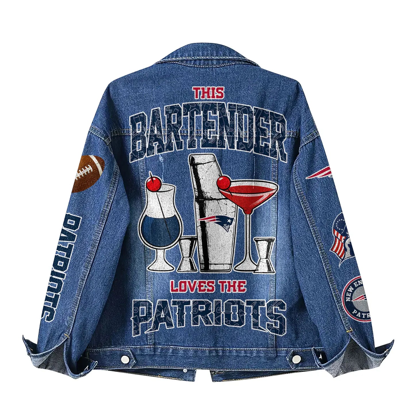New England Patriots | Premium NFL Bartender Fan Denim Jacket NY – HuddleStyle.com - Image 3