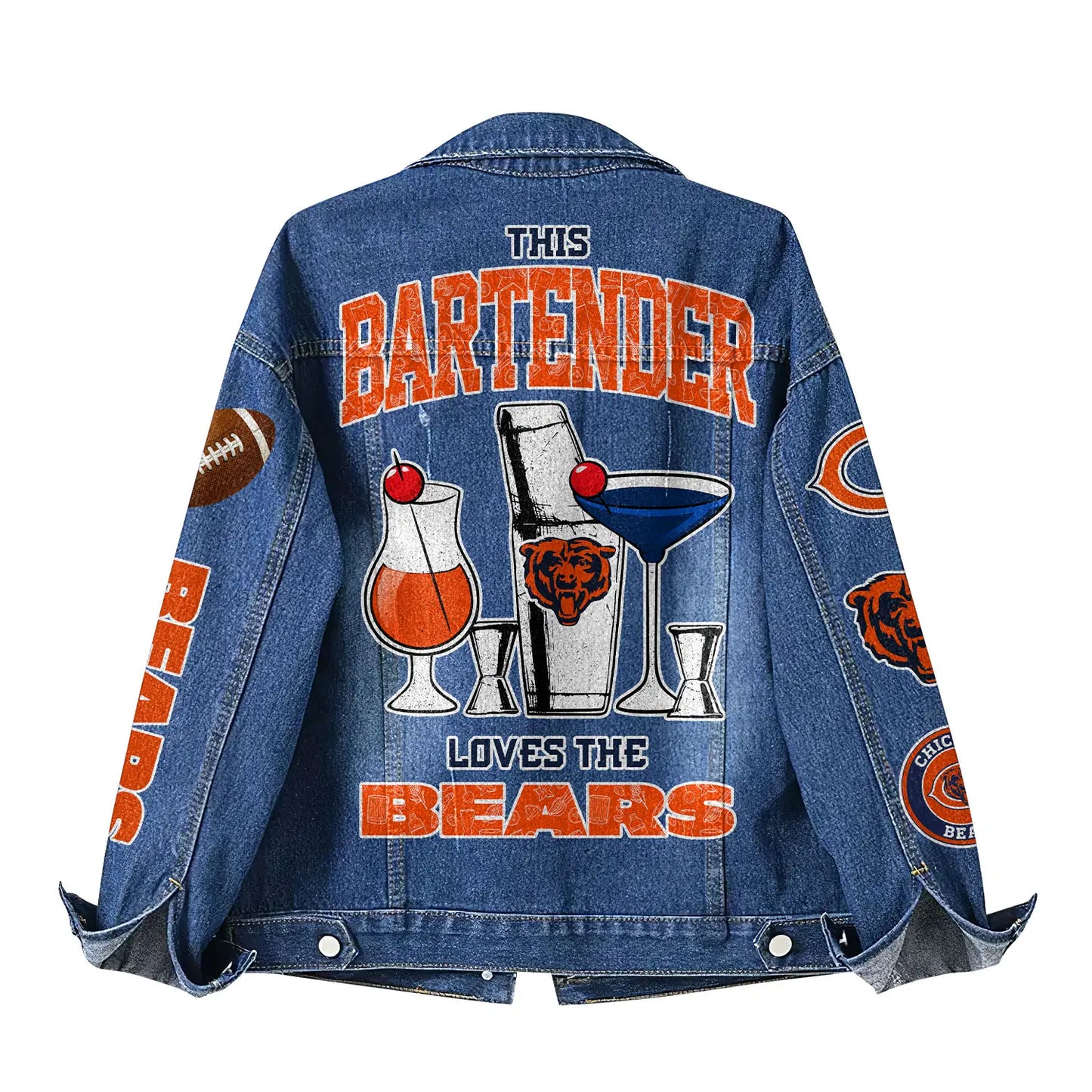 Chicago Bears | Premium NFL Bartender Fan Denim Jacket NY – HuddleStyle.com - Image 3