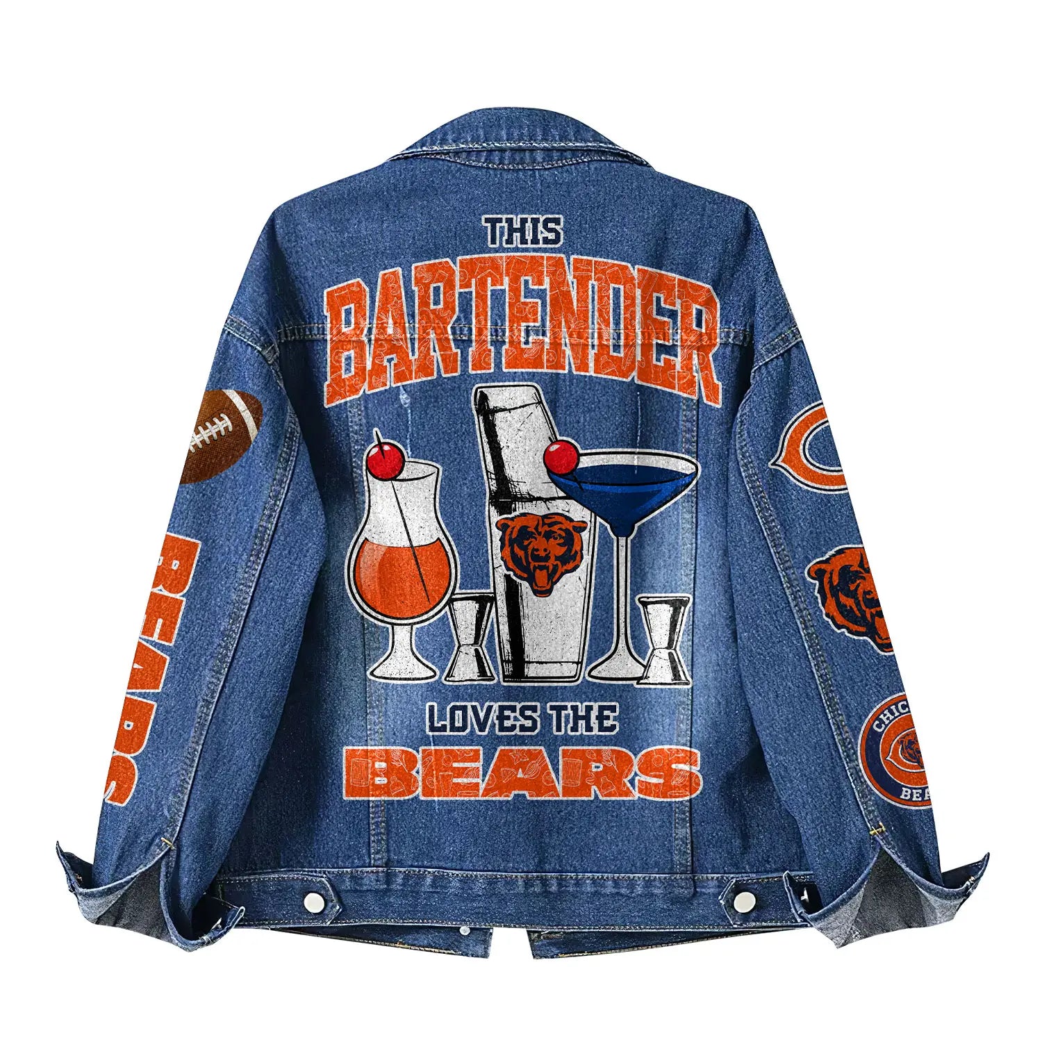 Chicago Bears | Premium NFL Bartender Fan Denim Jacket NY – HuddleStyle.com - Image 3
