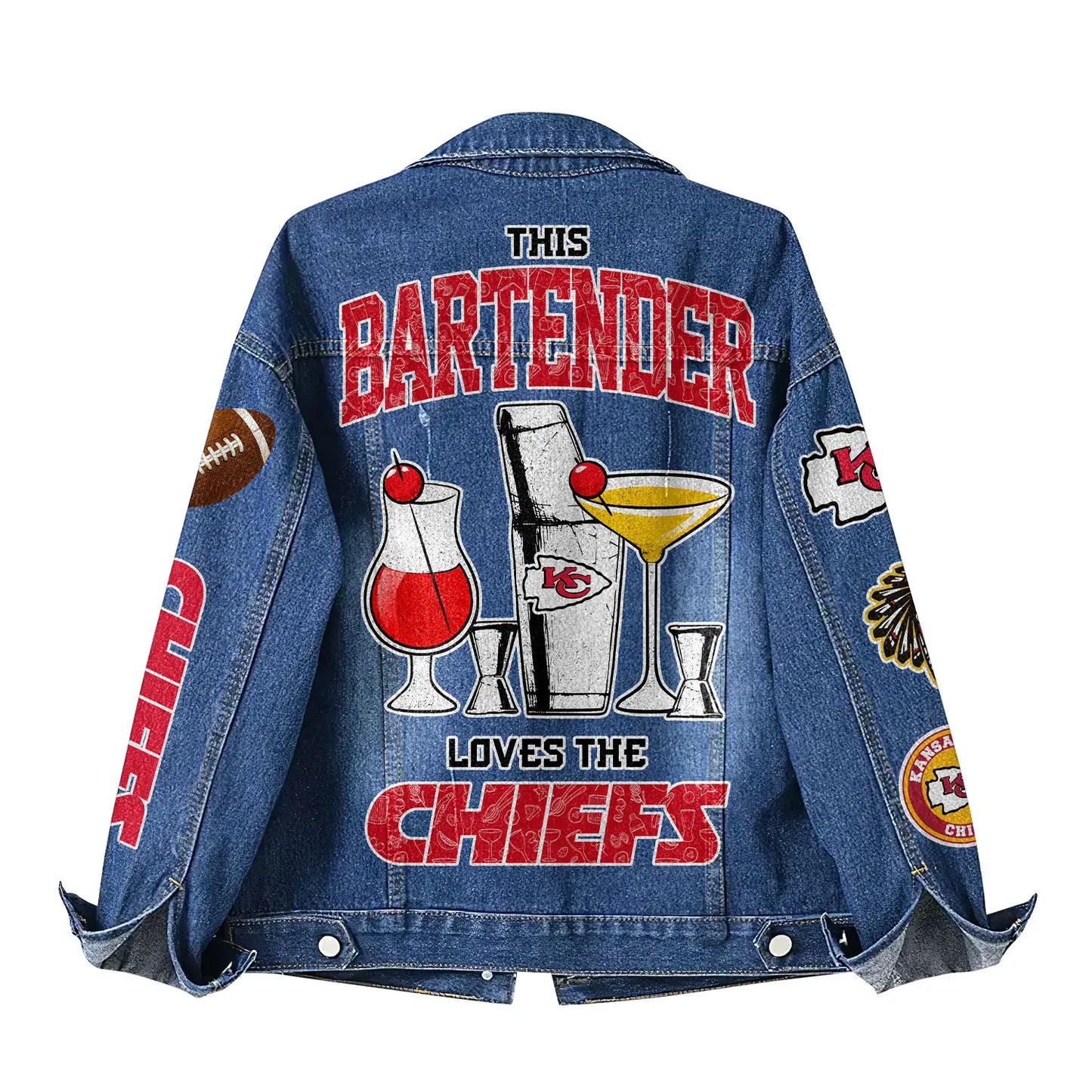Kansas City Chiefs | Premium NFL Bartender Fan Denim Jacket NY – HuddleStyle.com - Image 3