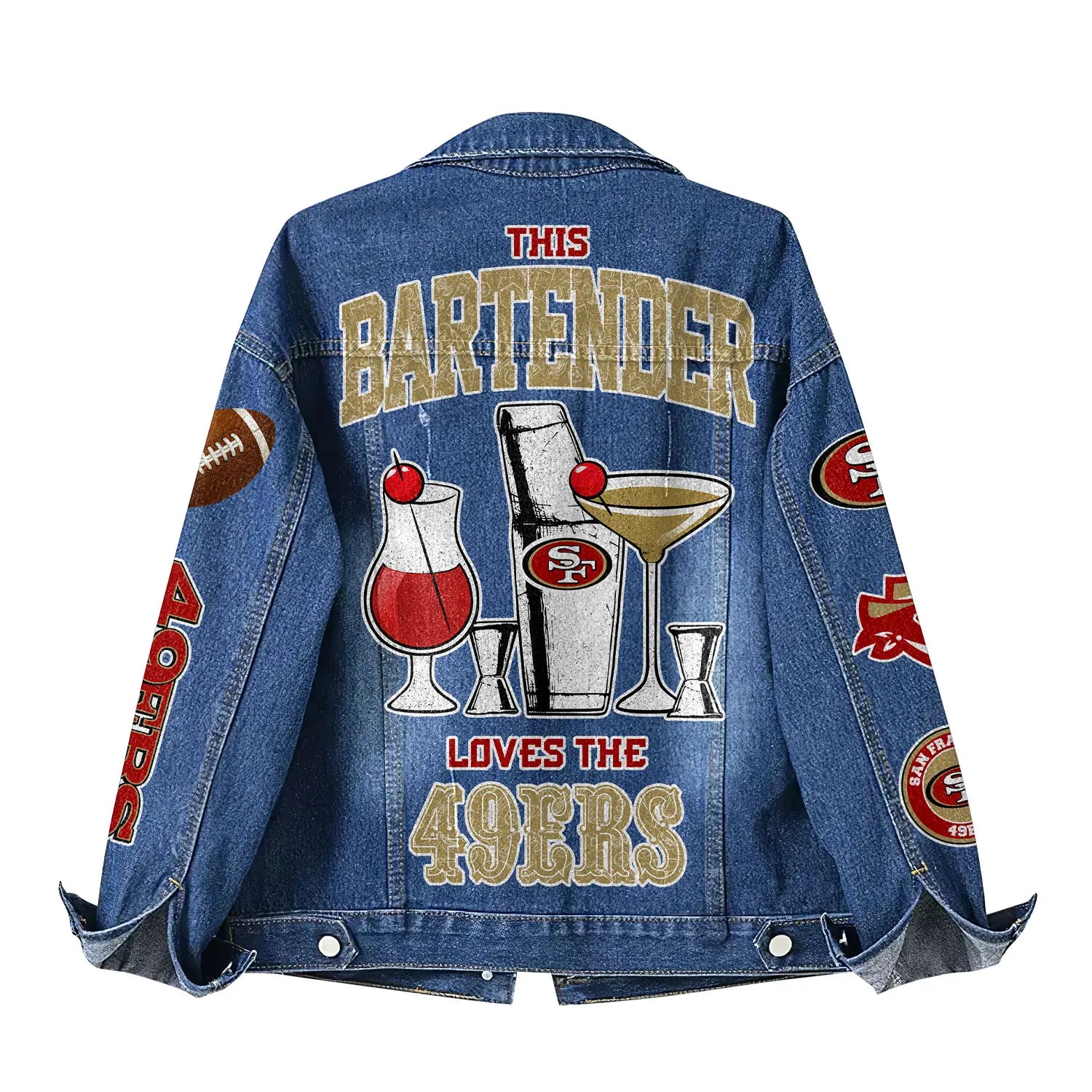 San Francisco 49ers | Premium NFL Bartender Fan Denim Jacket NY – HuddleStyle.com - Image 3