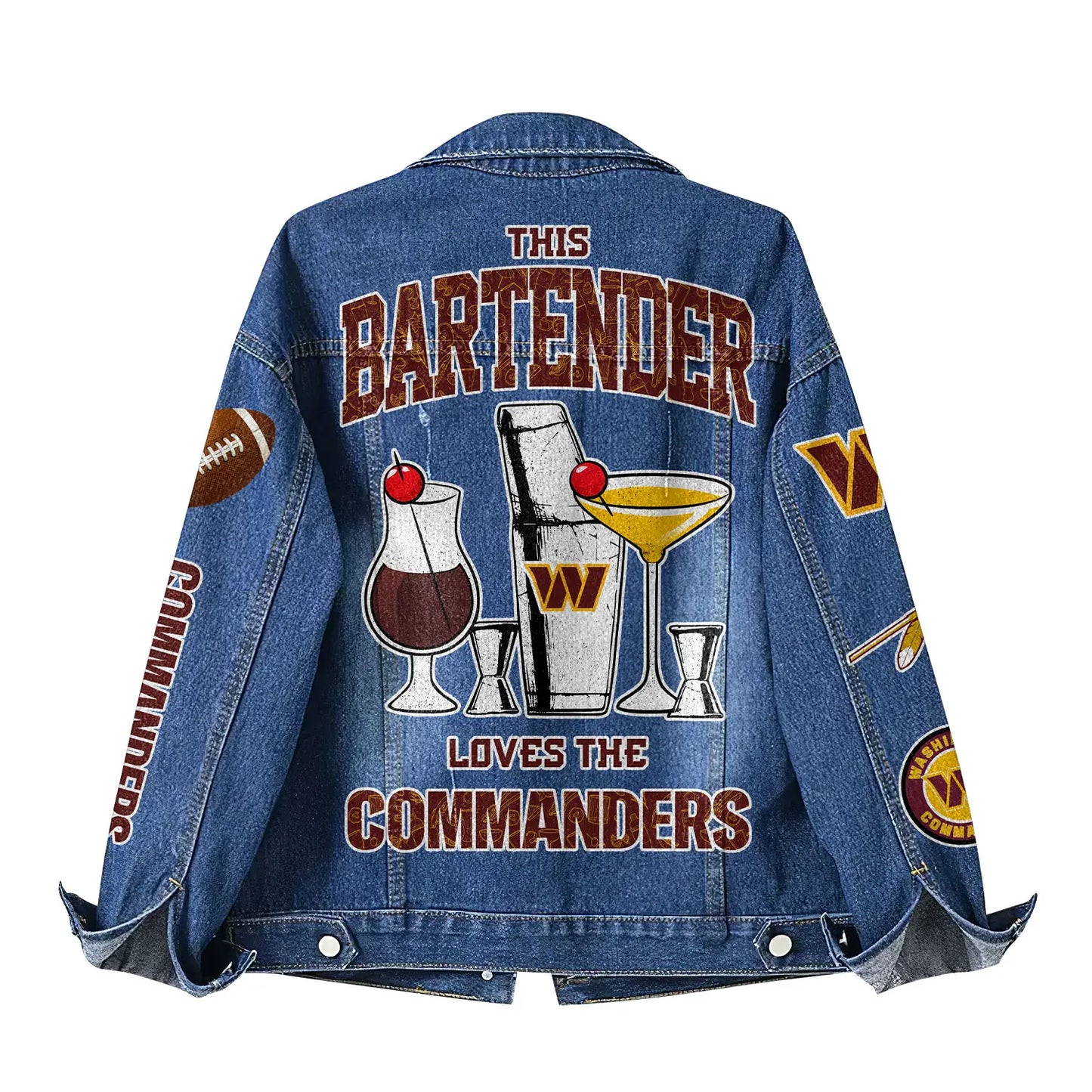 Washington Commanders | Premium NFL Bartender Fan Denim Jacket NY – HuddleStyle.com - Image 3