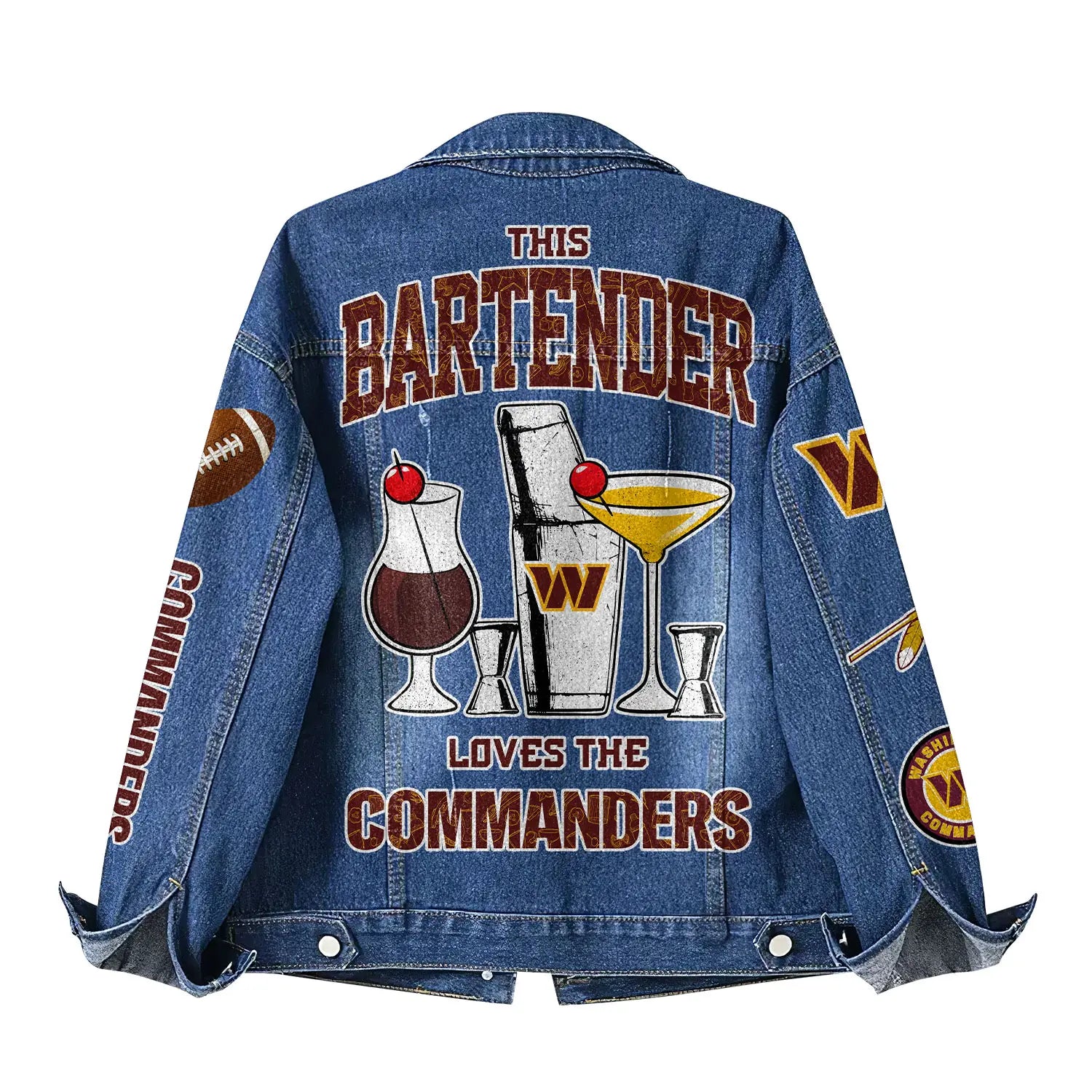 Washington Commanders | Premium NFL Bartender Fan Denim Jacket NY – HuddleStyle.com - Image 3