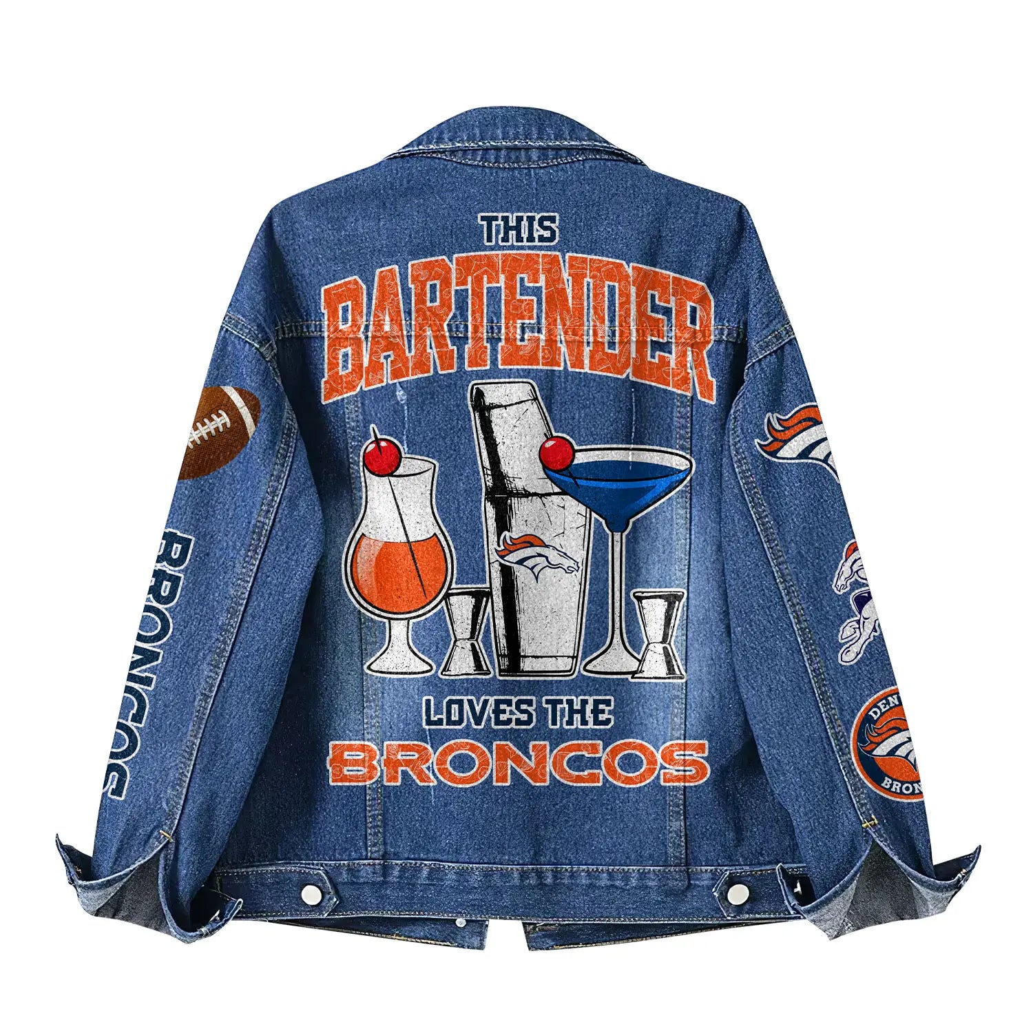Denver Broncos | Premium NFL Bartender Fan Denim Jacket NY – HuddleStyle.com - Image 3