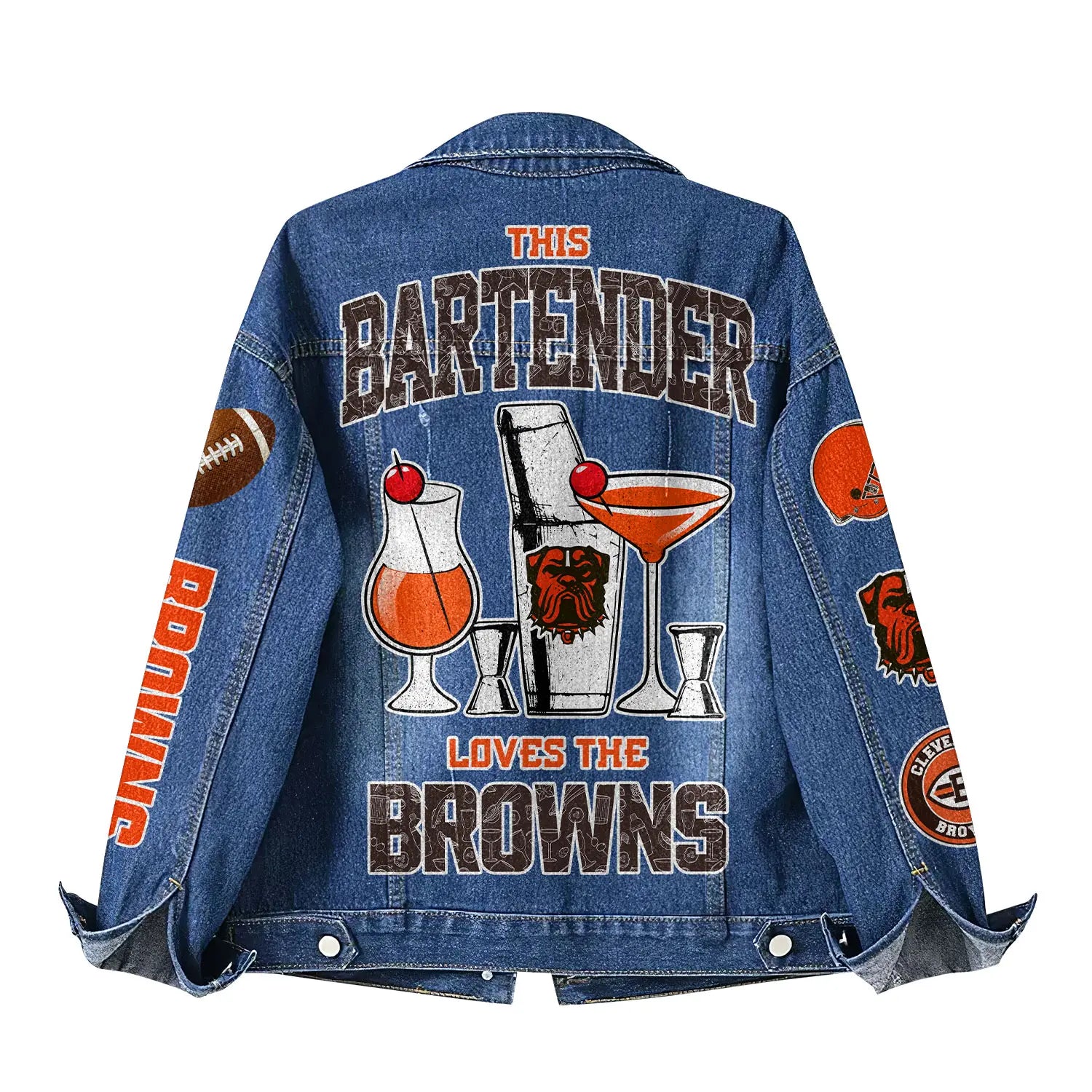 Cleveland Browns | Premium NFL Bartender Fan Denim Jacket NY – HuddleStyle.com - Image 3
