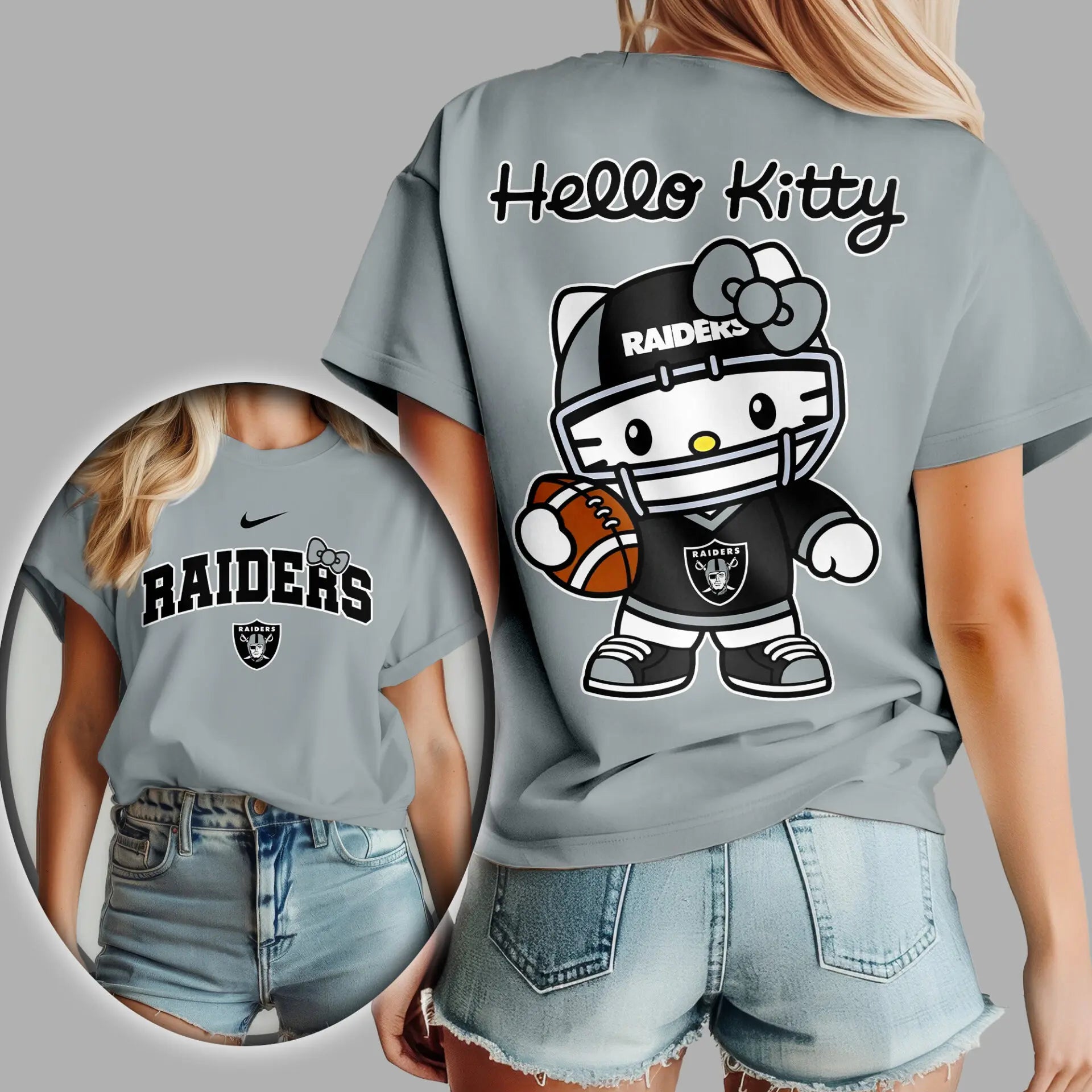 Las Vegas Raiders | Premium NFL Hello Kitty 3D Shirt TD – HuddleStyle.com - Image 3