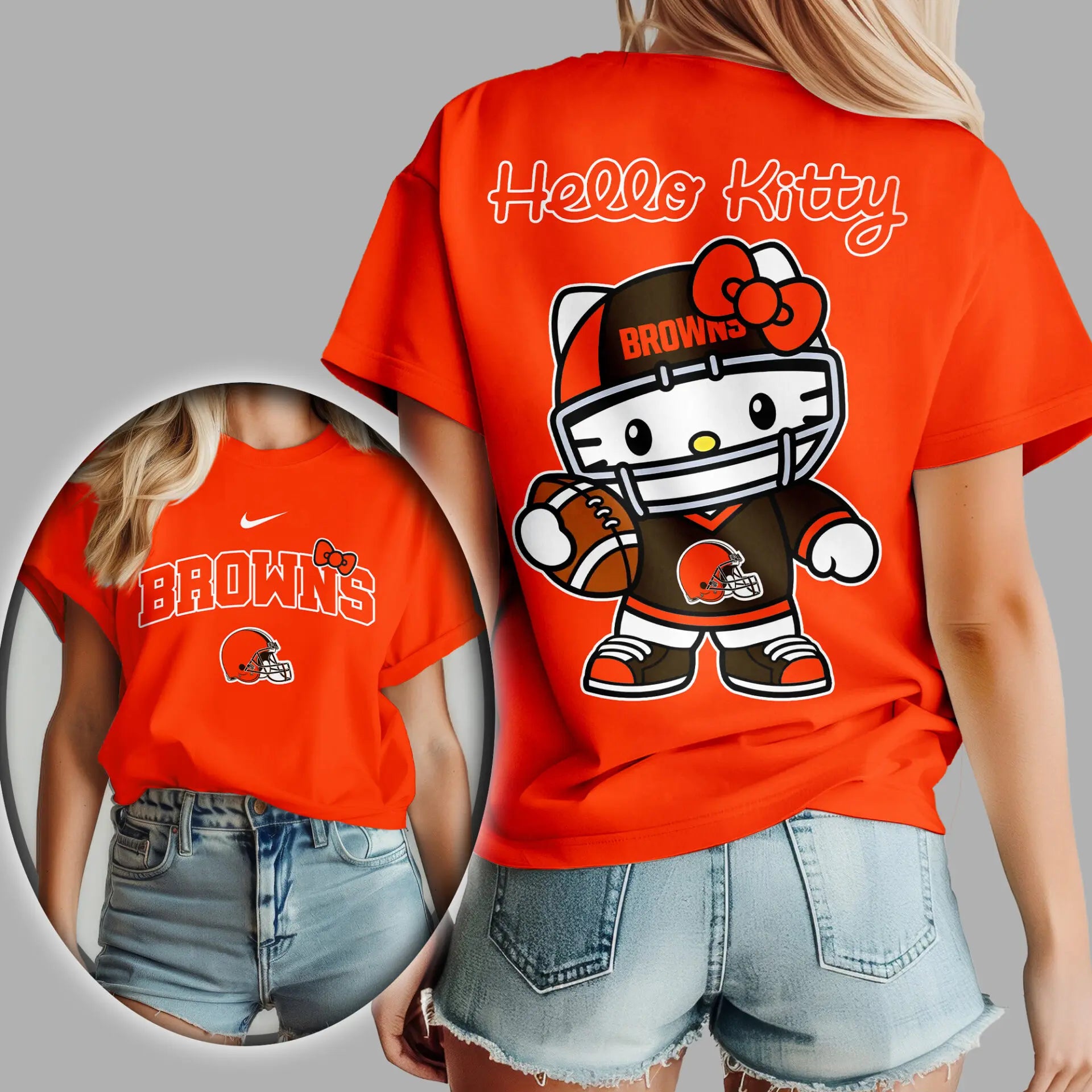 Cleveland Browns | Premium NFL Hello Kitty 3D Shirt TD – HuddleStyle.com - Image 2
