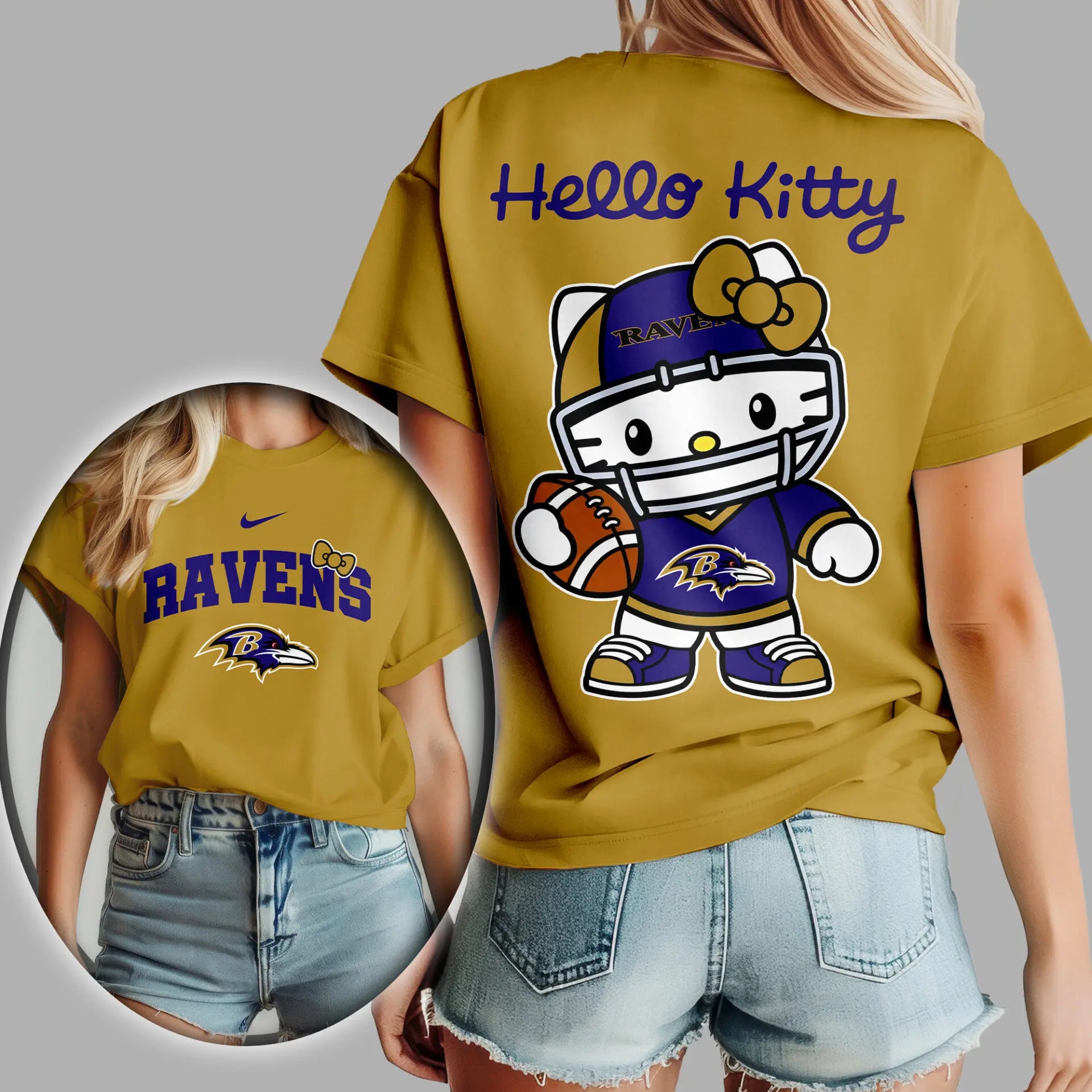 Baltimore Ravens | Premium NFL Hello Kitty 3D Shirt TD – HuddleStyle.com - Main