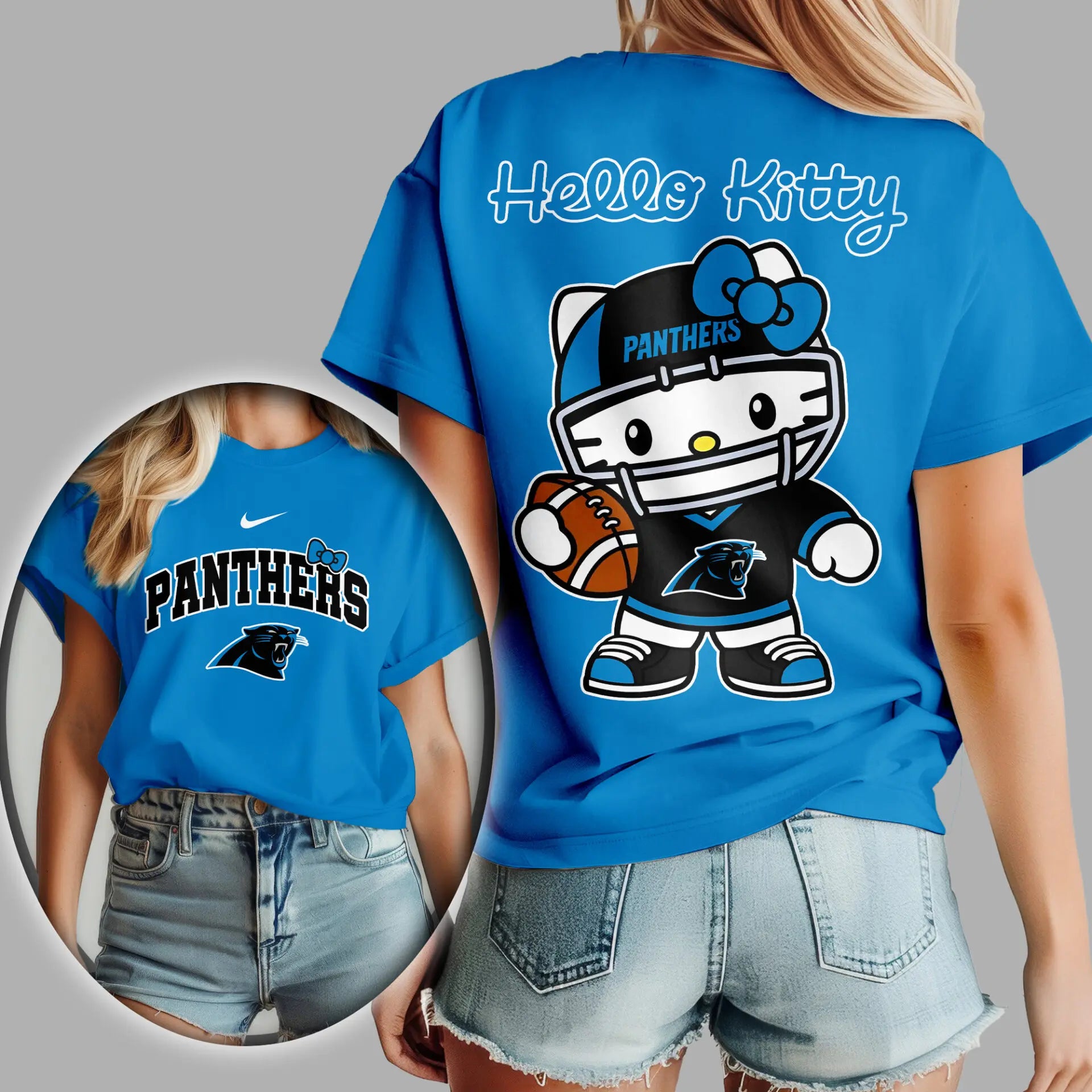 Carolina Panthers | Premium NFL Hello Kitty 3D Shirt TD – HuddleStyle.com - Image 3