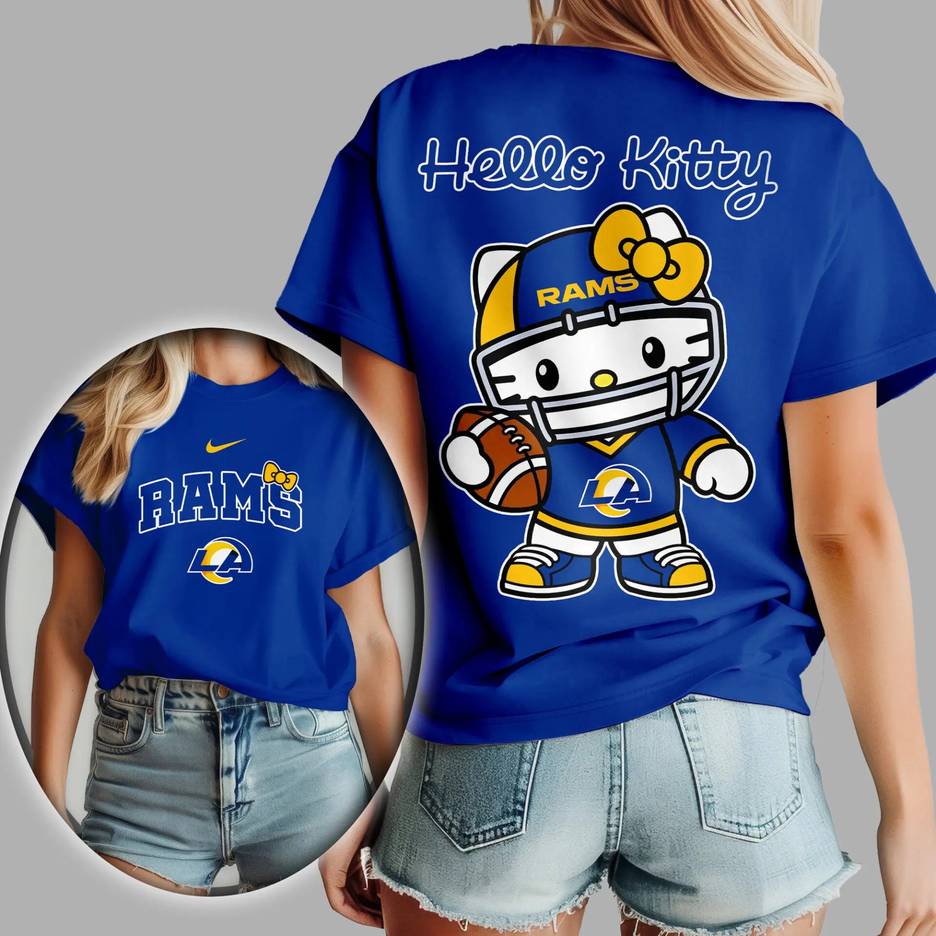 Los Angeles Rams | Premium NFL Hello Kitty 3D Shirt TD – HuddleStyle.com - Main