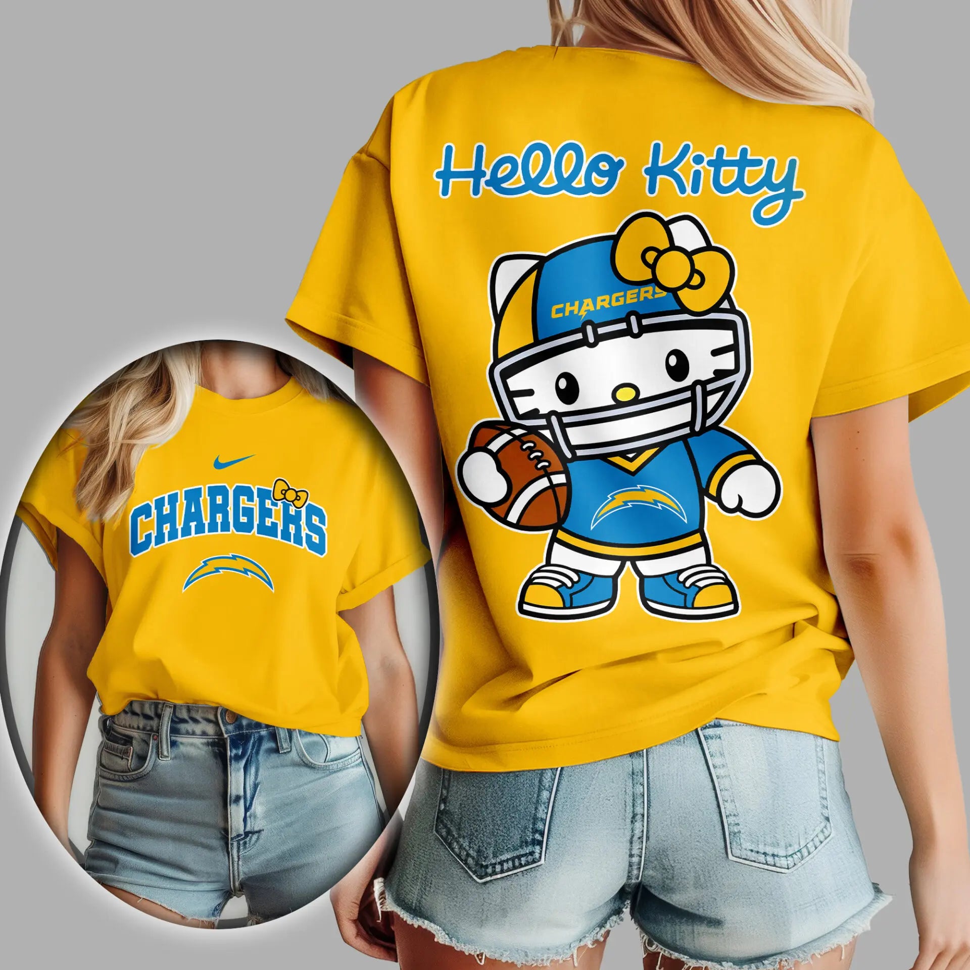 Los Angeles Chargers | Premium NFL Hello Kitty 3D Shirt TD – HuddleStyle.com - Image 2