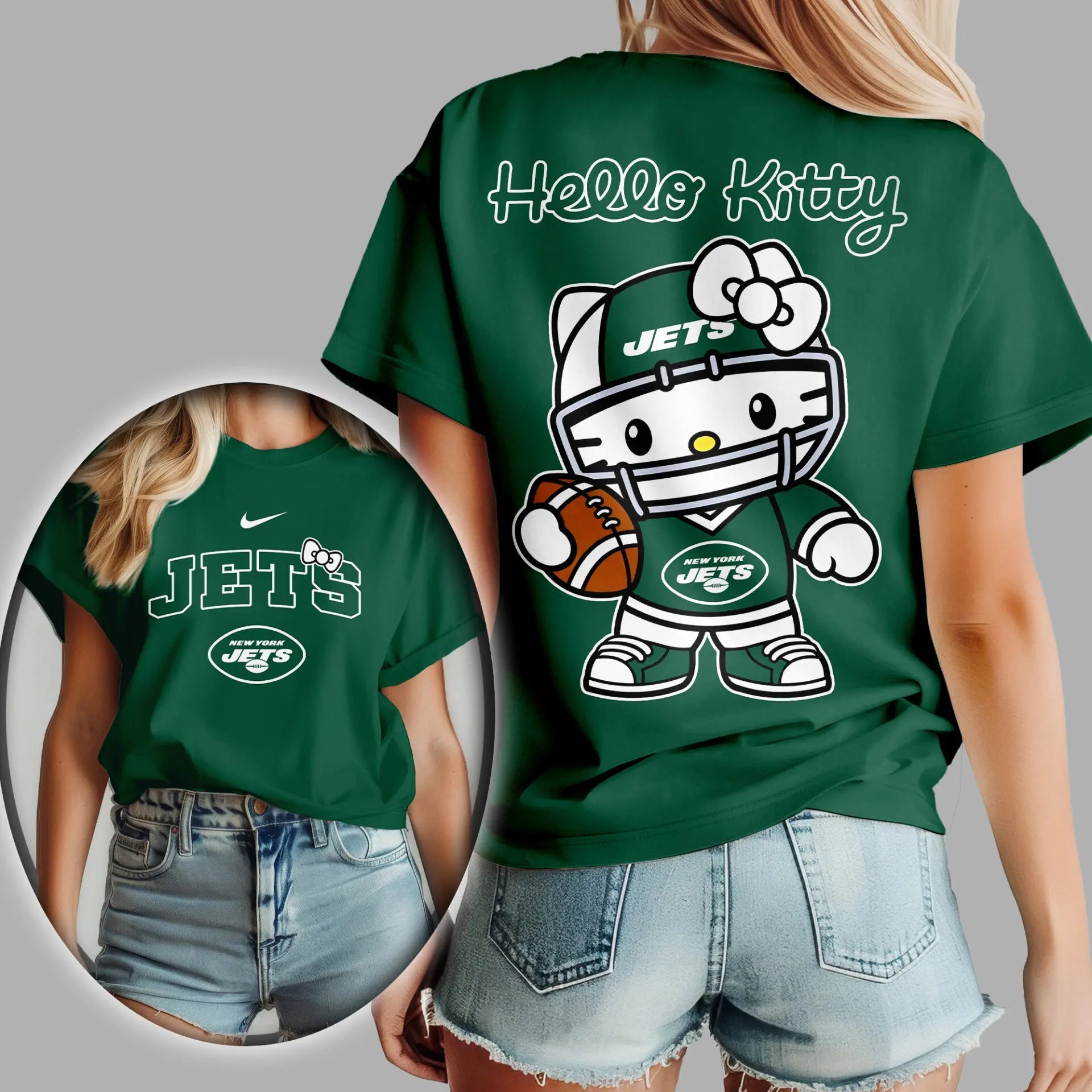 New York Jets | Premium NFL Hello Kitty 3D Shirt TD – HuddleStyle.com - Image 2