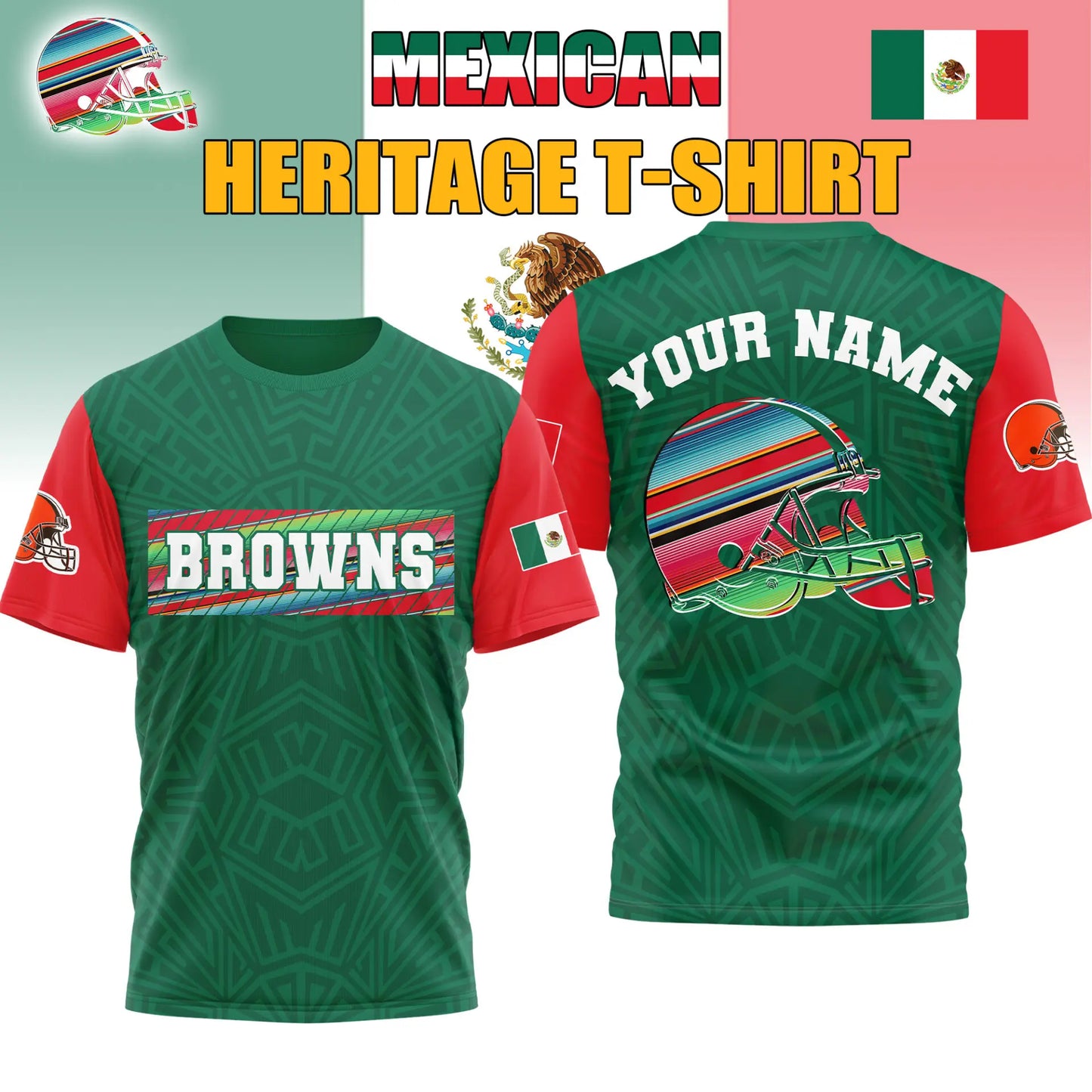 Cleveland Browns | Premium NFL Mexican Heritage Celebration 3D Shirt HI – HuddleStyle.com - Main