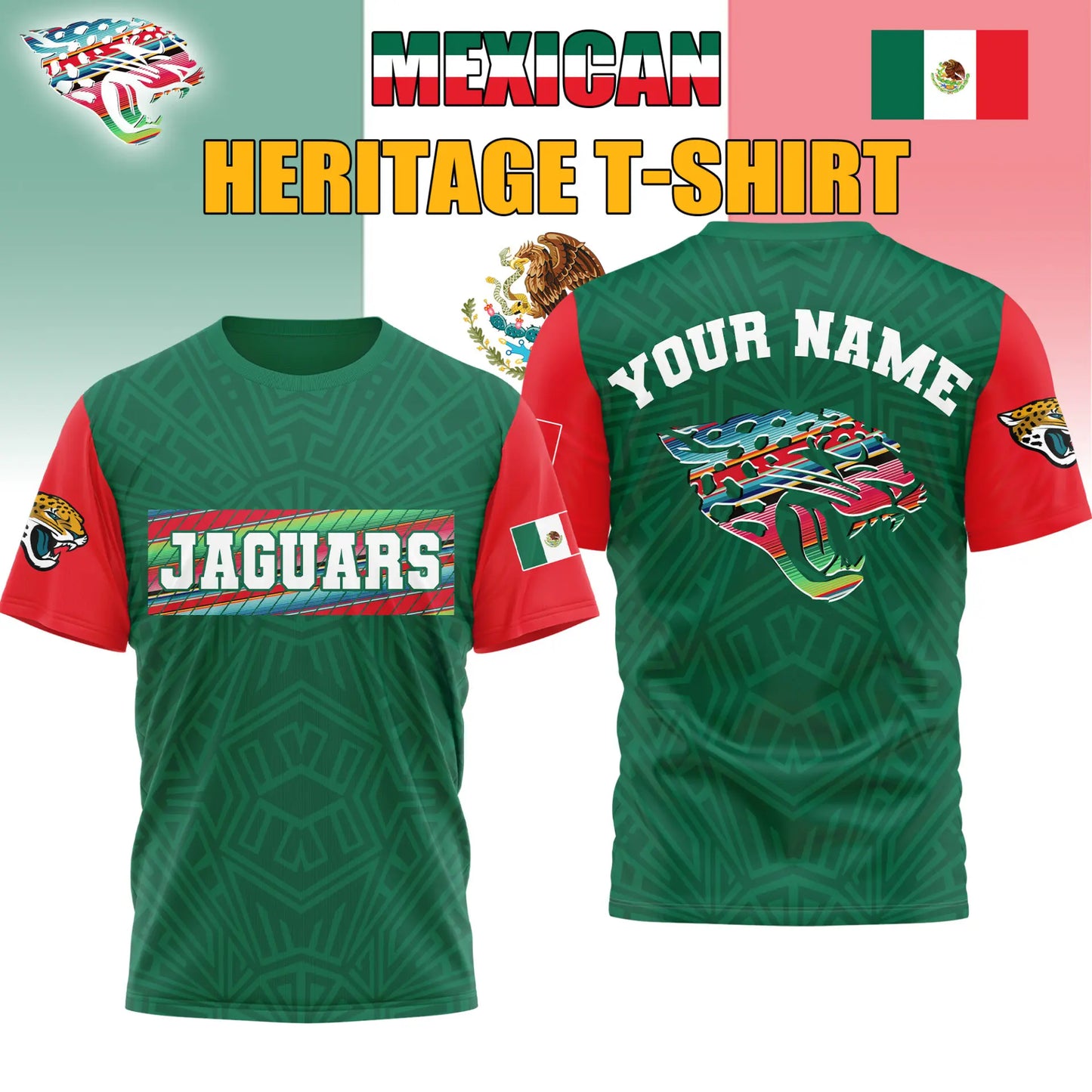 Jacksonville Jaguars | Premium NFL Mexican Heritage Celebration 3D Shirt HI – HuddleStyle.com - Image 2