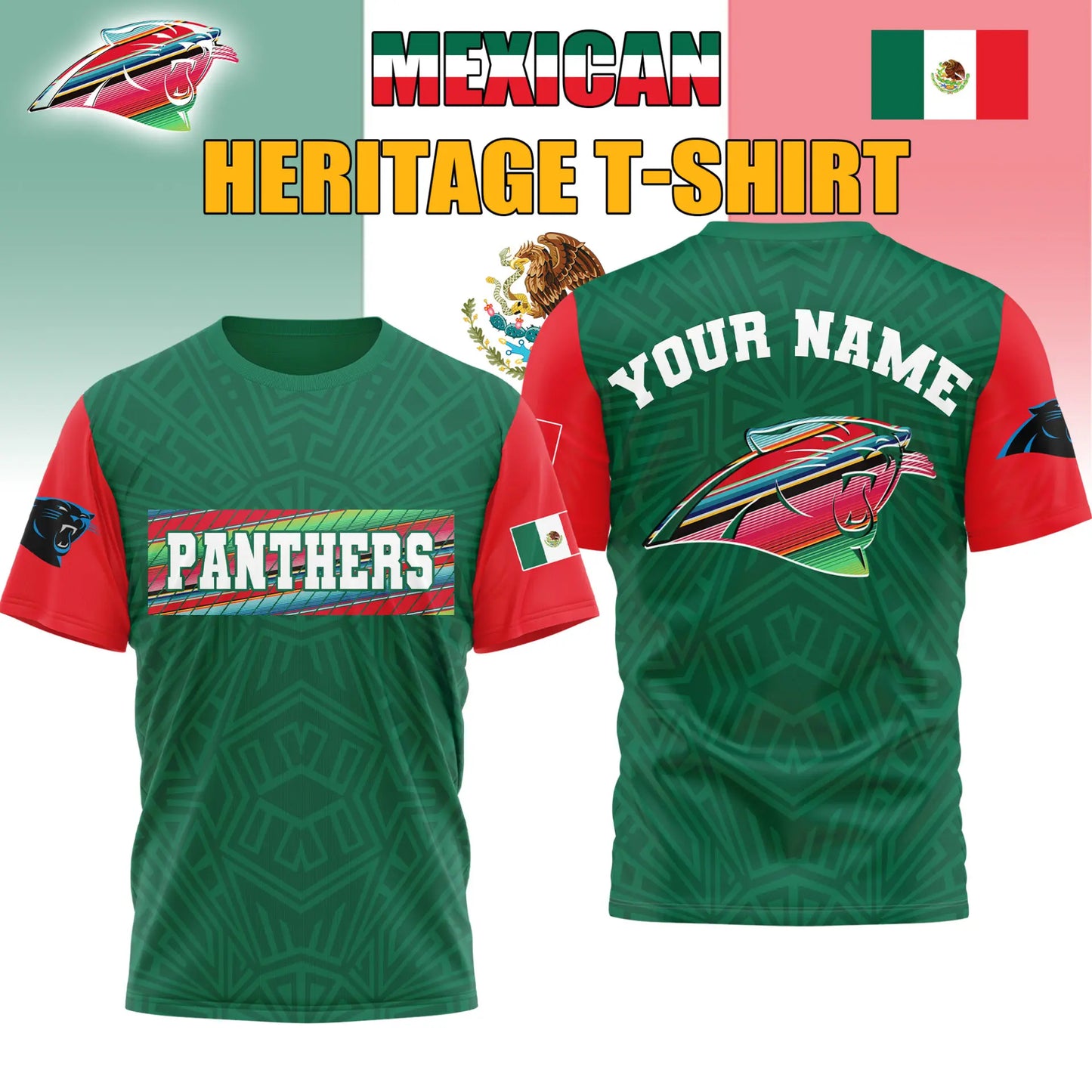 Carolina Panthers | Premium NFL Mexican Heritage Celebration 3D Shirt HI – HuddleStyle.com - Main