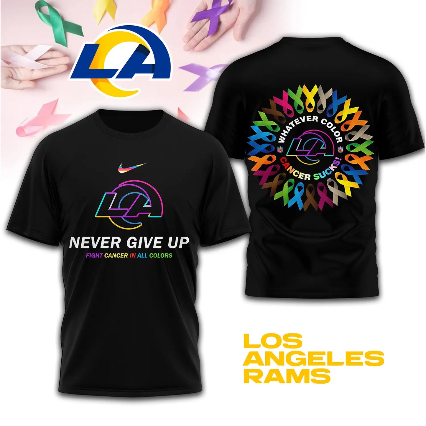 Los Angeles Rams | Premium Fight Cancer In All Colors 3D Shirt TD – HuddleStyle.com - Image 2
