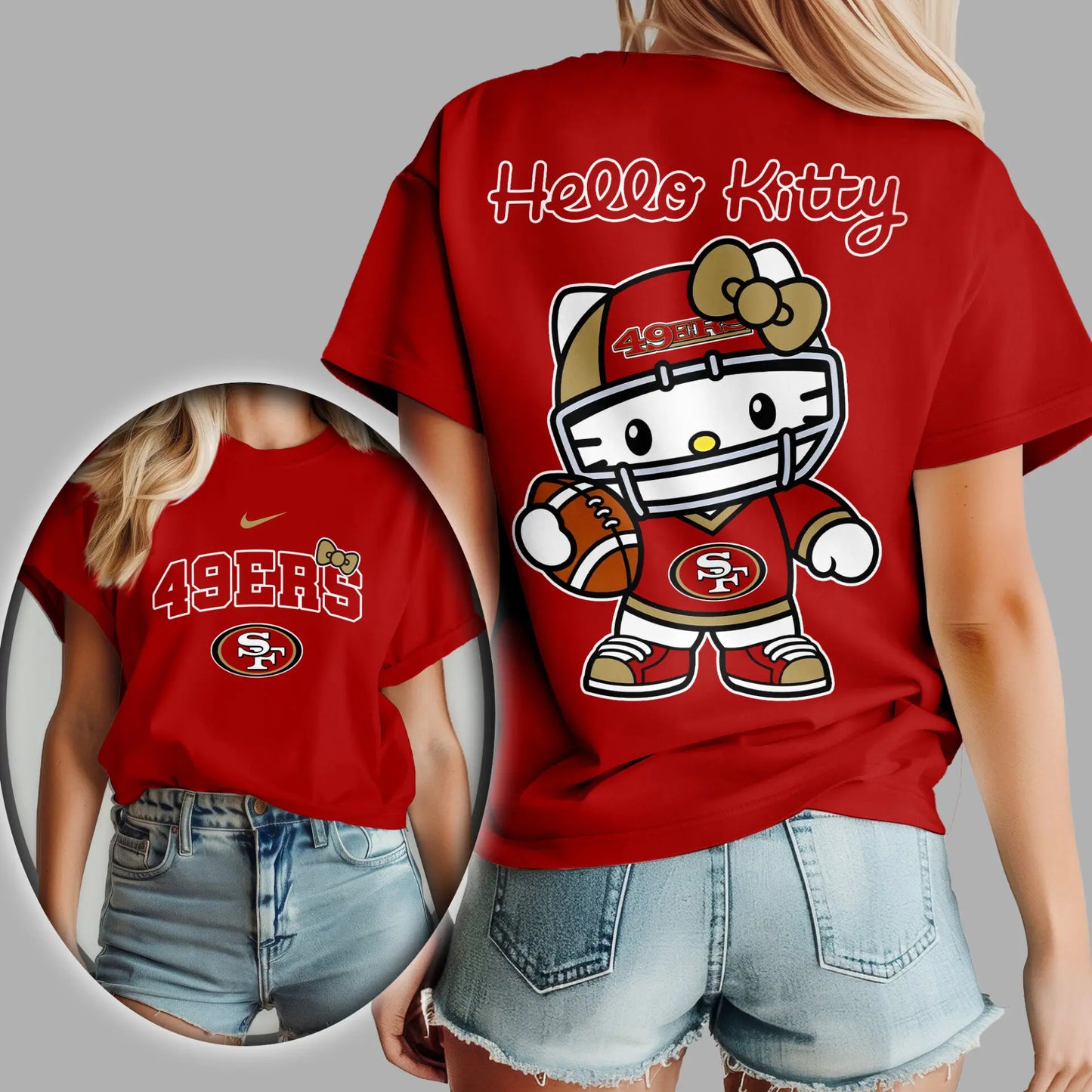San Francisco 49ers | Premium NFL Hello Kitty 3D Shirt TD – HuddleStyle.com - Image 3