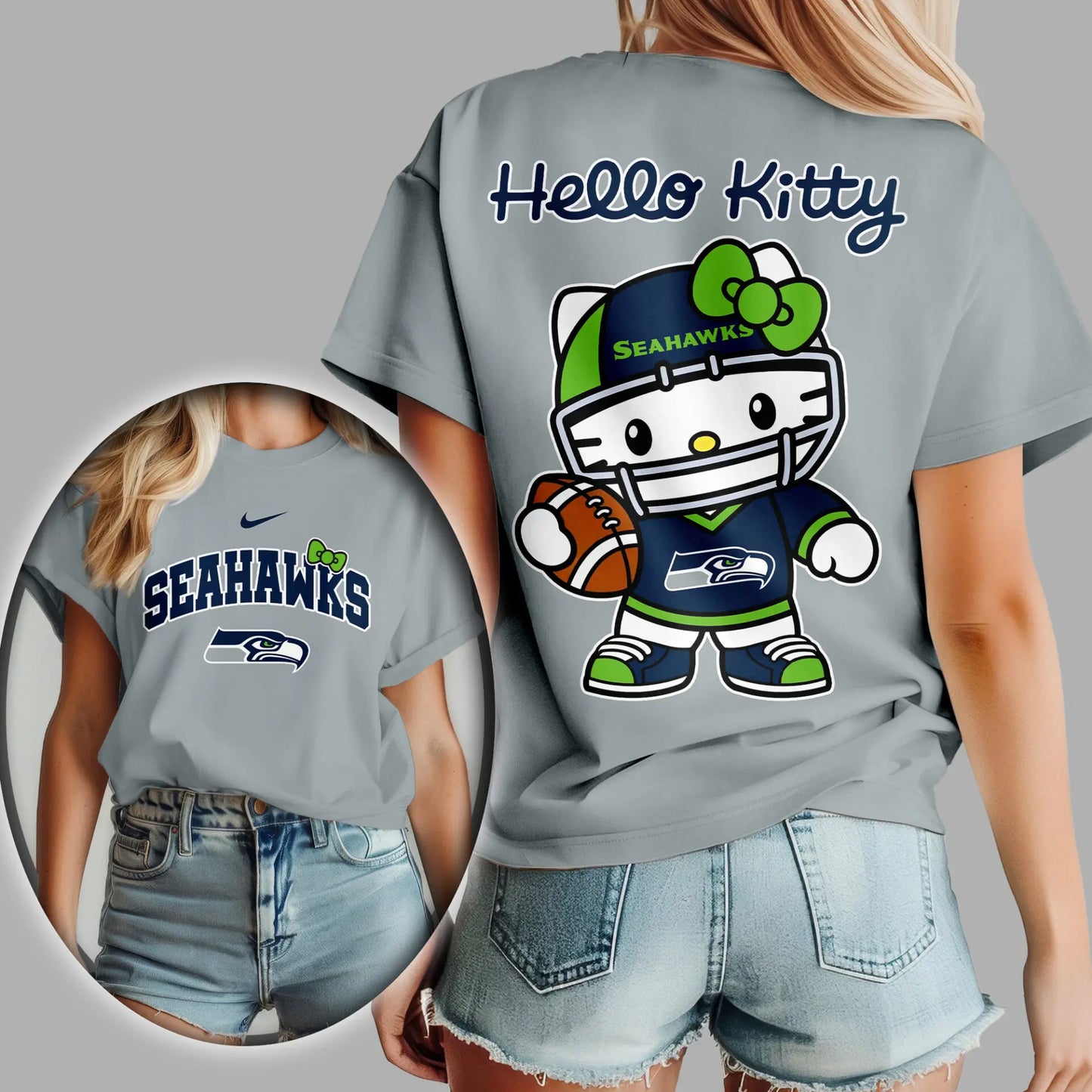 Seattle Seahawks | Premium NFL Hello Kitty 3D Shirt TD – HuddleStyle.com - Image 3