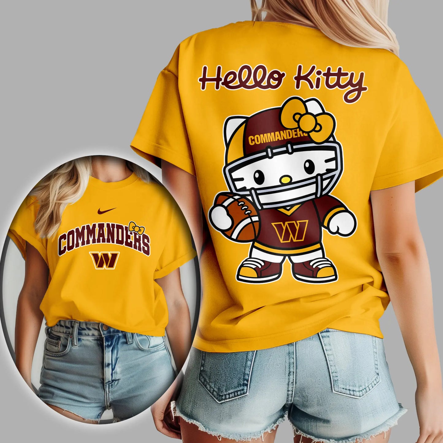 Washington Commanders | Premium NFL Hello Kitty 3D Shirt TD – HuddleStyle.com - Image 3