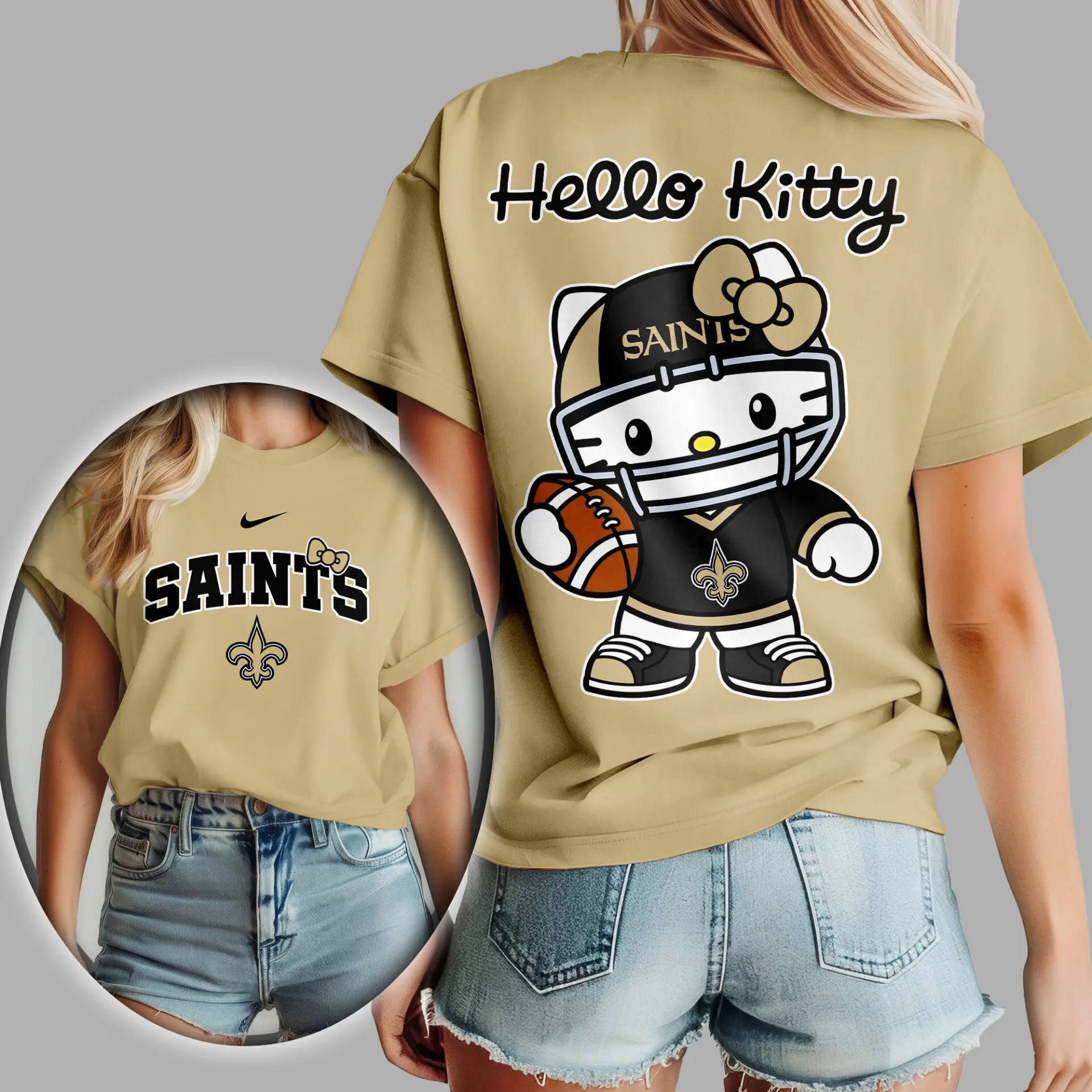 New Orleans Saints | Premium NFL Hello Kitty 3D Shirt TD – HuddleStyle.com - Image 2