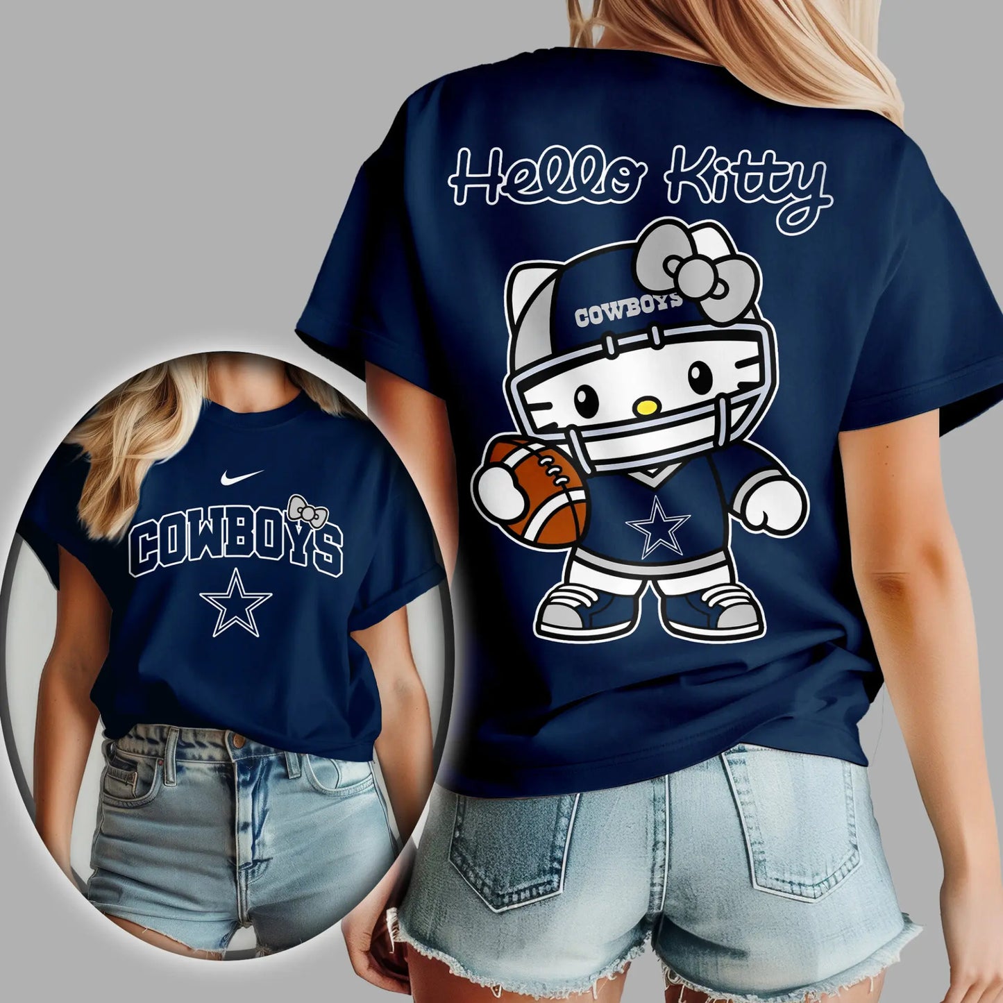 Dallas Cowboys | Premium NFL Hello Kitty 3D Shirt TD – HuddleStyle.com - Image 3