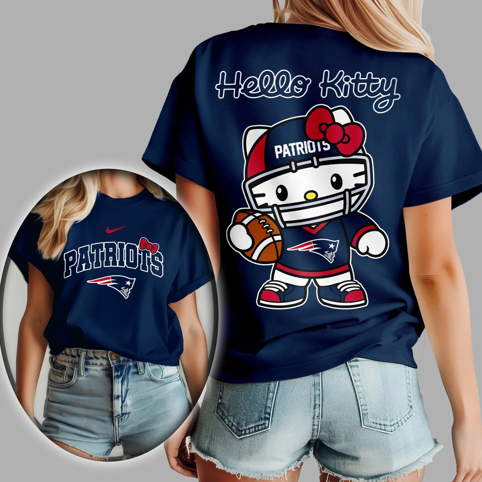 New England Patriots | Premium NFL Hello Kitty 3D Shirt TD – HuddleStyle.com - Image 2
