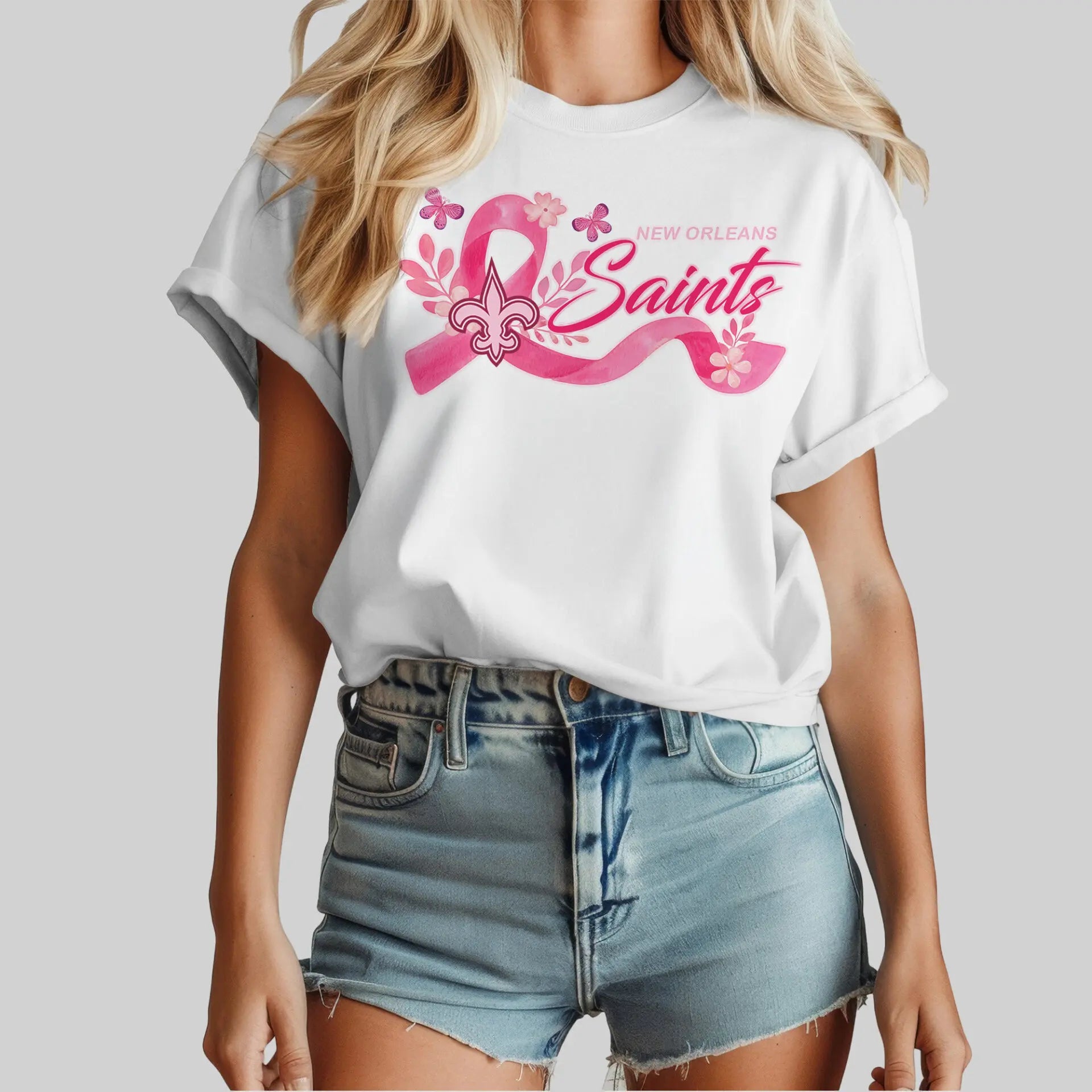 New Orleans Saints | Premium Tackle Breast Cancer Women’s Shirt TD – HuddleStyle.com - Image 2