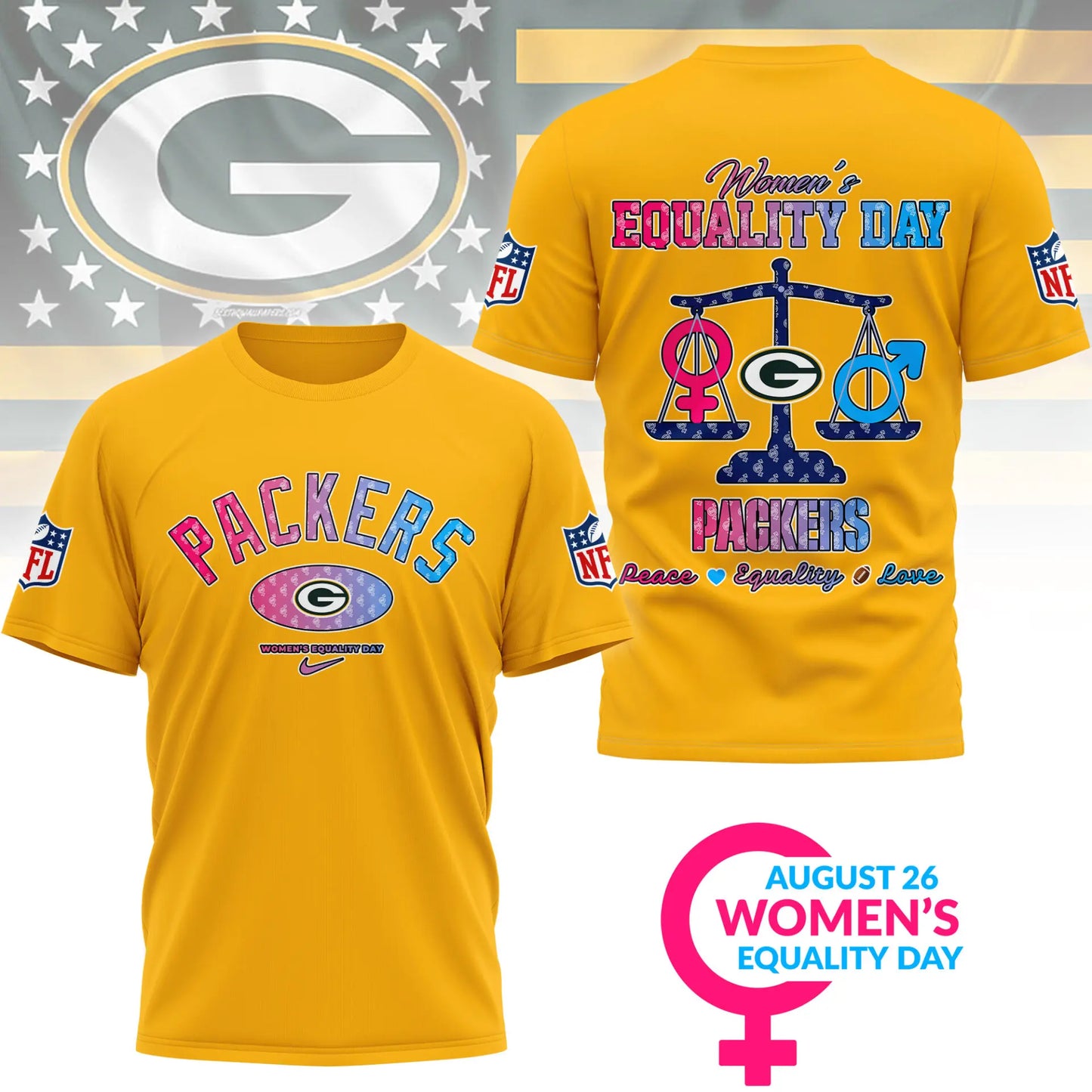 Green Bay Packers | Premium Women’s Equality Day 3D Shirt NY – HuddleStyle.com - Main