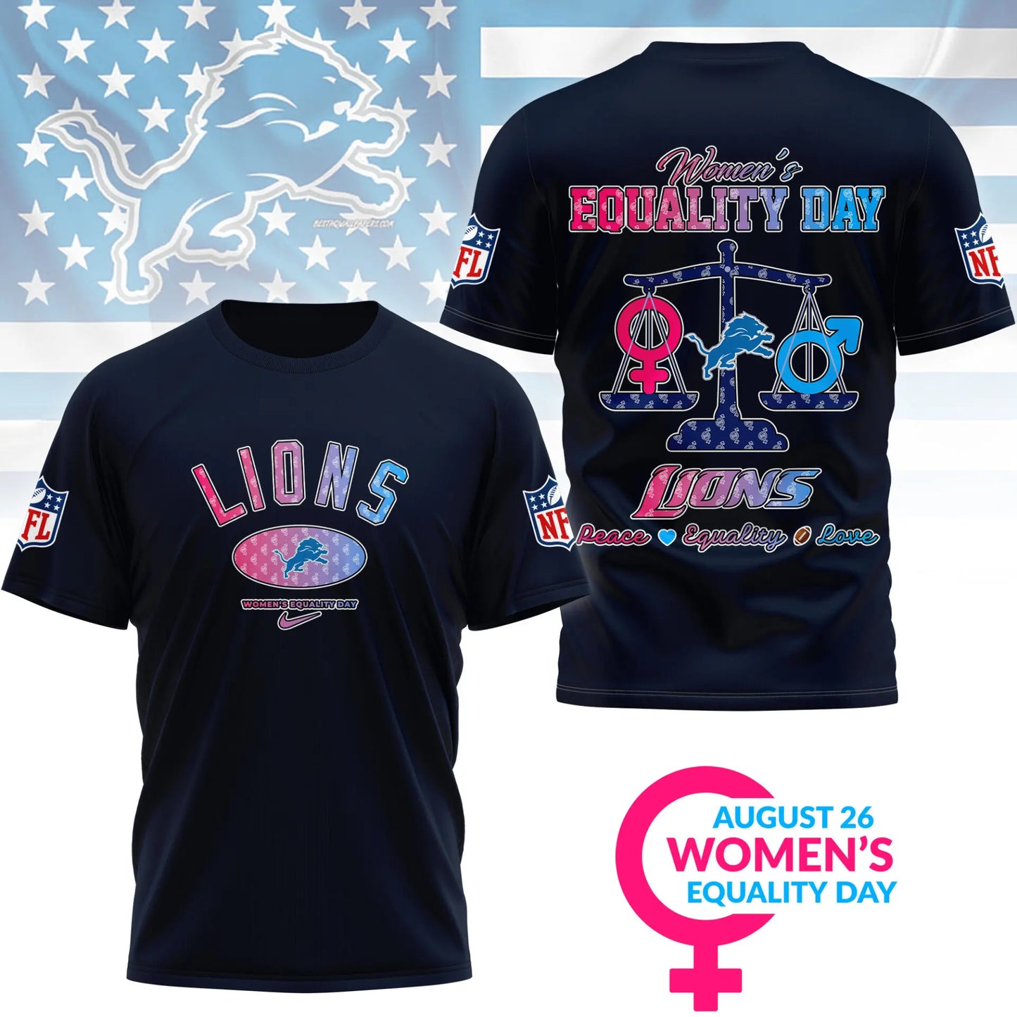 Detroit Lions | Premium Women’s Equality Day 3D Shirt NY – HuddleStyle.com - Image 3
