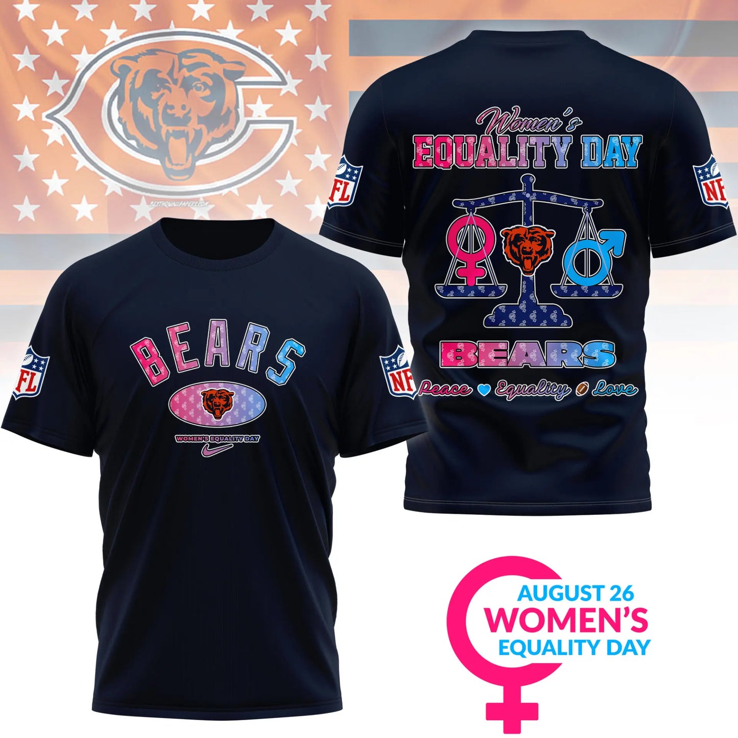 Chicago Bears | Premium Women’s Equality Day 3D Shirt NY – HuddleStyle.com - Image 4