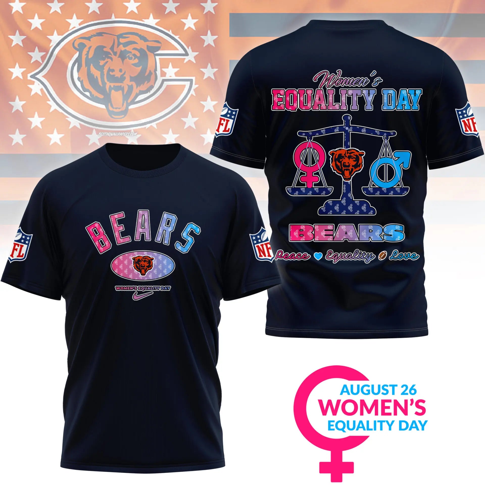 Chicago Bears | Premium Women’s Equality Day 3D Shirt NY – HuddleStyle.com - Image 4
