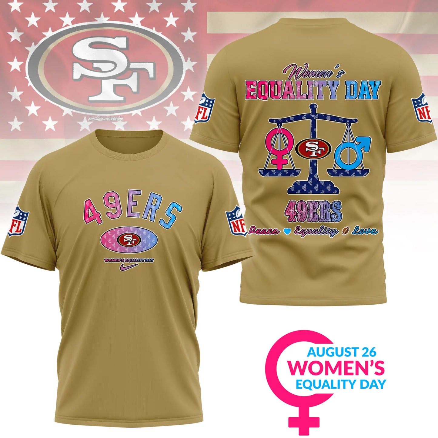 San Francisco 49ers | Premium Women’s Equality Day 3D Shirt NY – HuddleStyle.com - Image 5