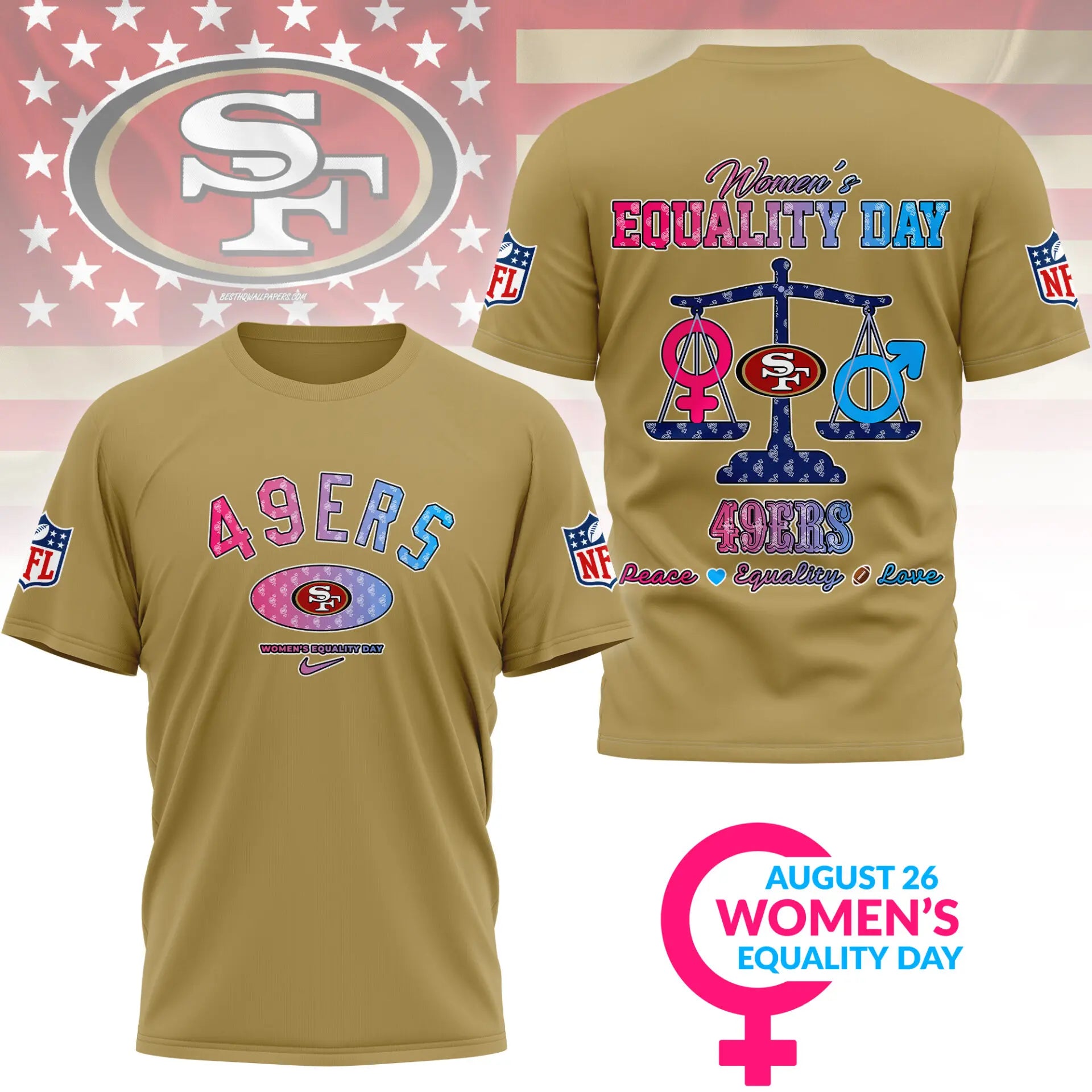 San Francisco 49ers | Premium Women’s Equality Day 3D Shirt NY – HuddleStyle.com - Image 5