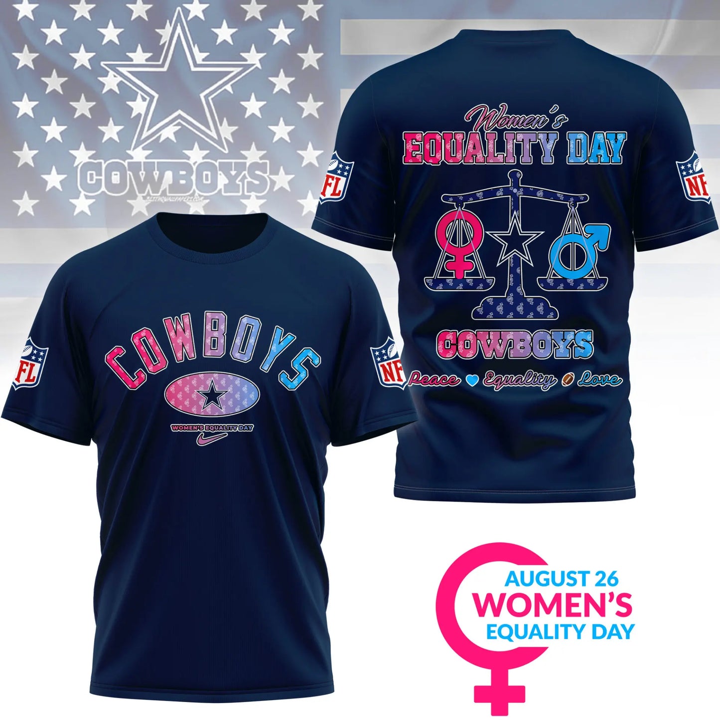 Dallas Cowboys | Premium Women’s Equality Day 3D Shirt NY – HuddleStyle.com - Image 2