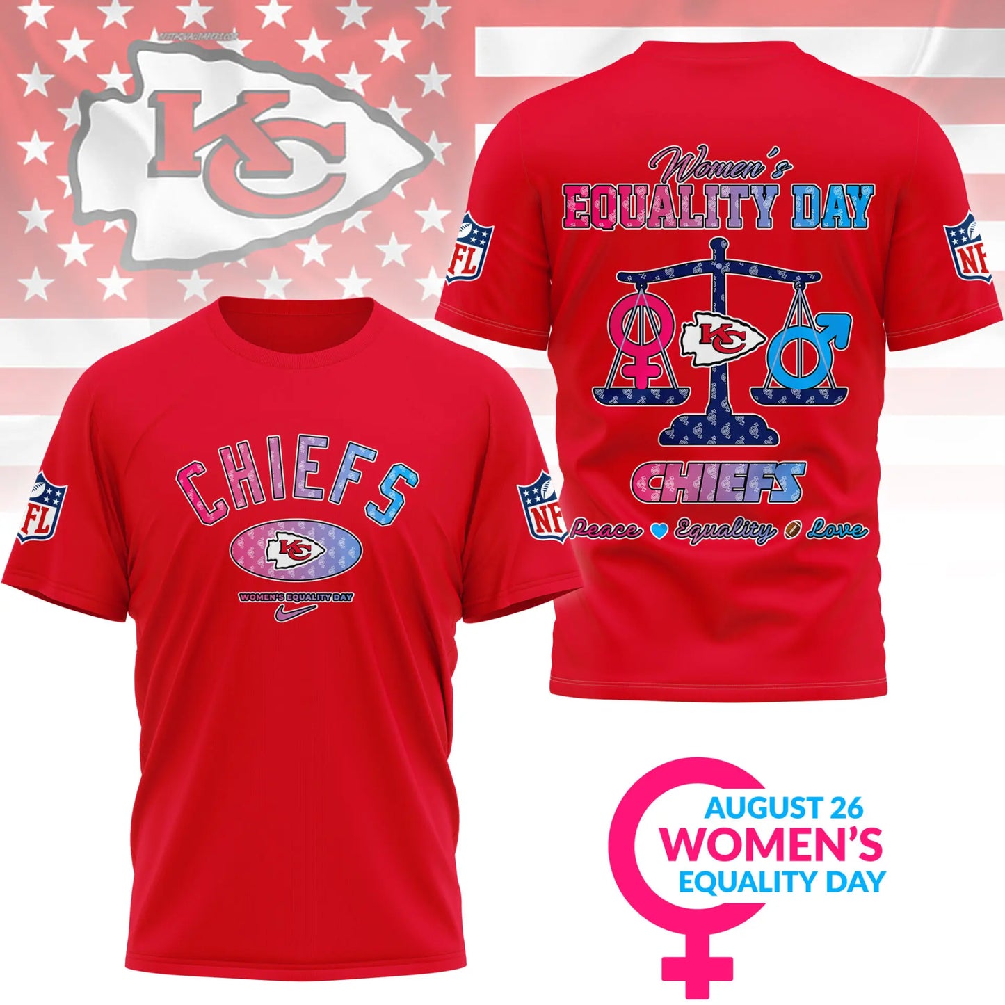 Kansas City Chiefs | Premium Women’s Equality Day 3D Shirt NY – HuddleStyle.com - Image 2