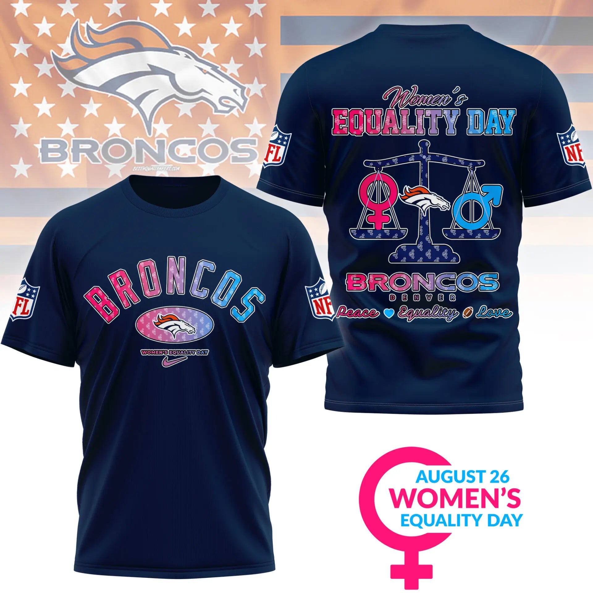 Denver Broncos | Premium Women’s Equality Day 3D Shirt NY – HuddleStyle.com - Image 3