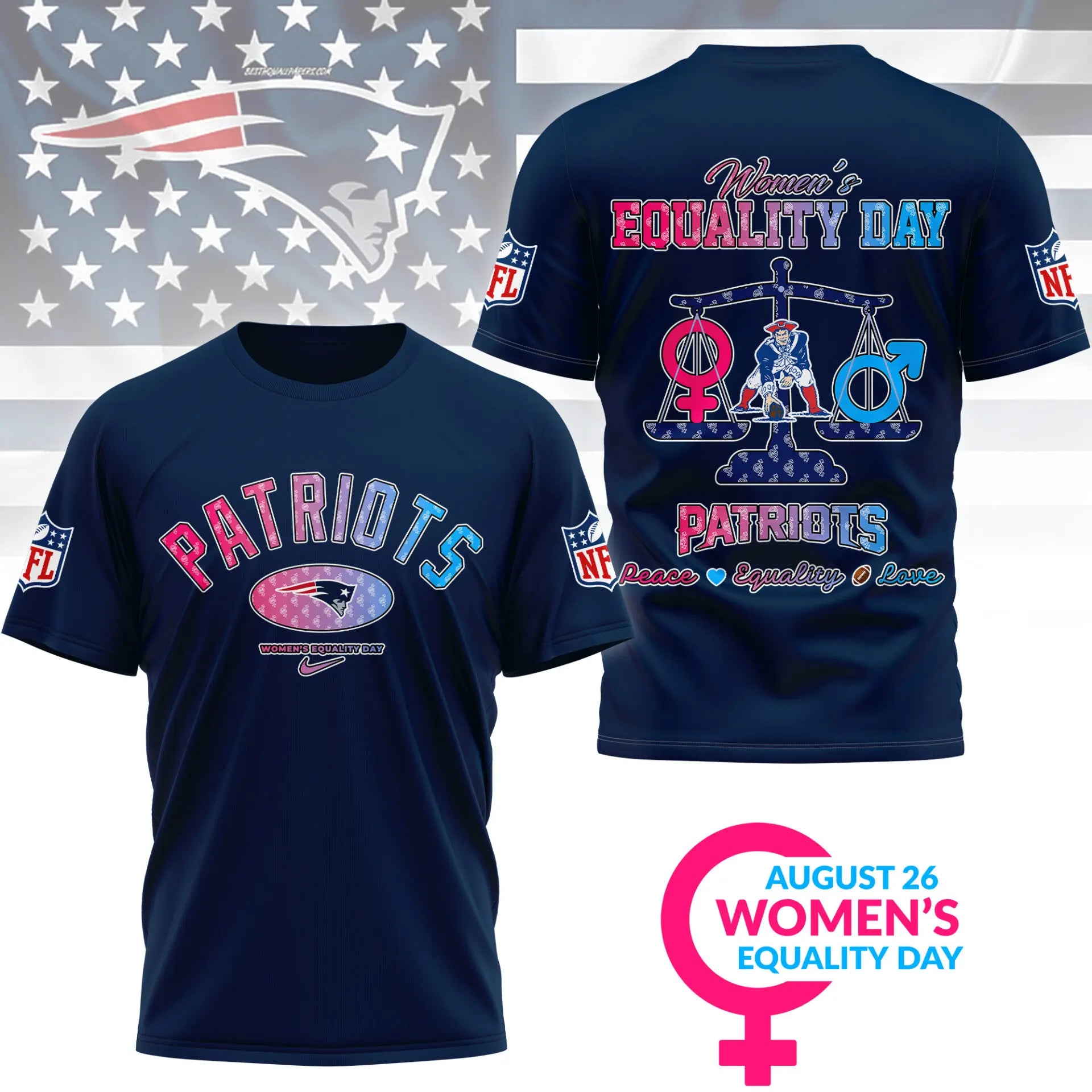New England Patriots | Premium Women’s Equality Day 3D Shirt NY – HuddleStyle.com - Image 3