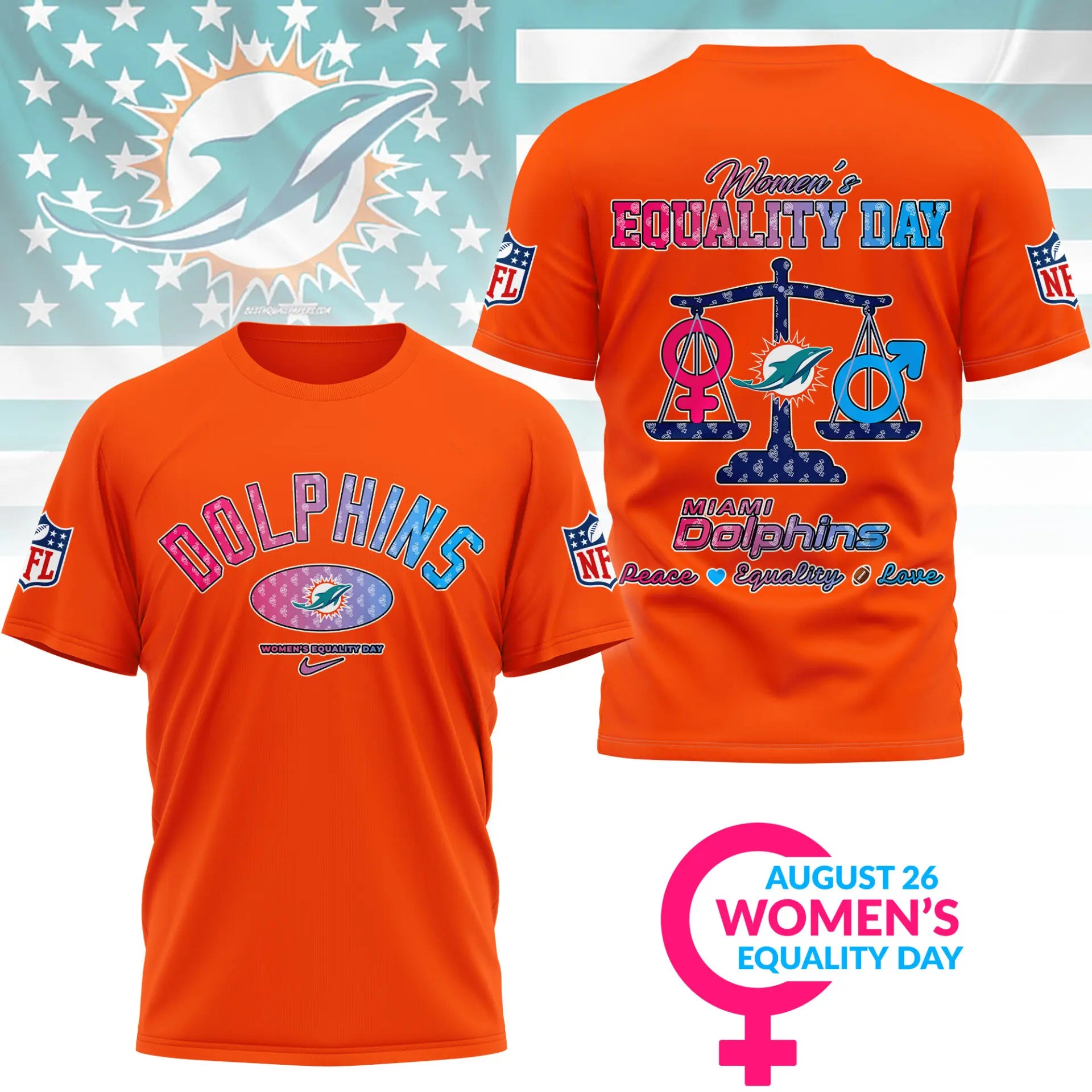 Miami Dolphins | Premium Women’s Equality Day 3D Shirt NY – HuddleStyle.com - Image 2