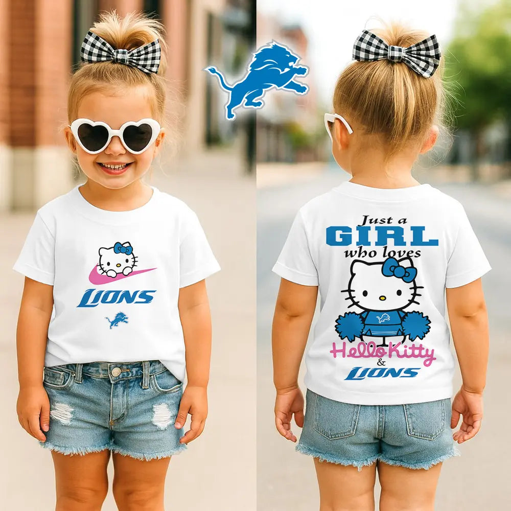Detroit Lions | Premium NFL Football Girl Hello Kitty Fan Kid Shirt HI – HuddleStyle.com - Image 2