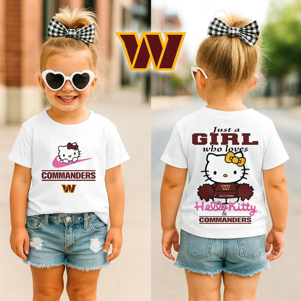Washington Commanders | Premium NFL Football Girl Hello Kitty Fan Kid Shirt HI – HuddleStyle.com - Image 2