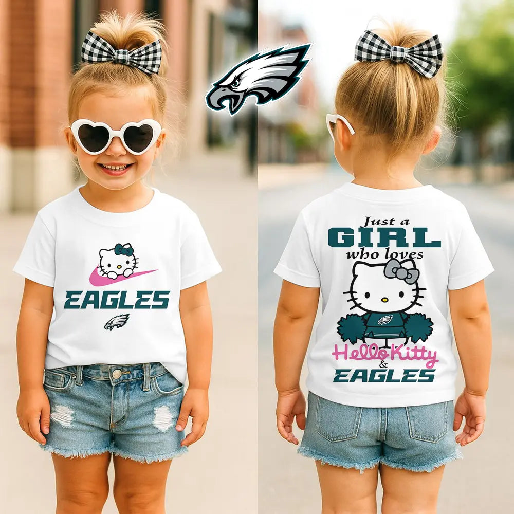 Philadelphia Eagles | Premium NFL Football Girl Hello Kitty Fan Kid Shirt HI – HuddleStyle.com - Main