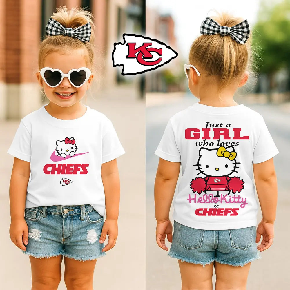 Kansas City Chiefs | Premium NFL Football Girl Hello Kitty Fan Kid Shirt HI – HuddleStyle.com - Main