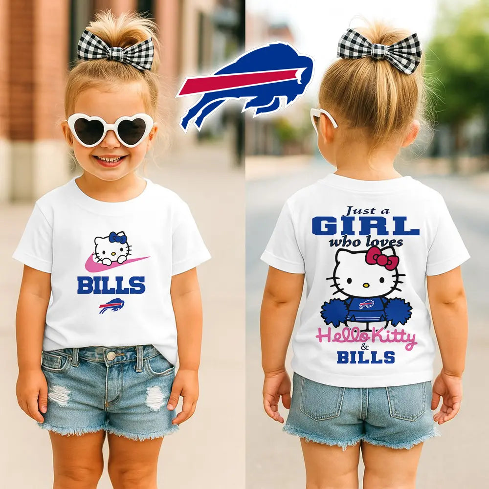 Buffalo Bills | Premium NFL Football Girl Hello Kitty Fan Kid Shirt HI – HuddleStyle.com - Image 3